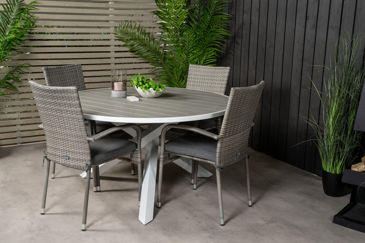 Parma Outdoor-Tischset + Anna ⌀140cm/4St. in Grau präsentiert im Onlineshop von KAQTU Design AG. Gartentischset ist von Venture Home