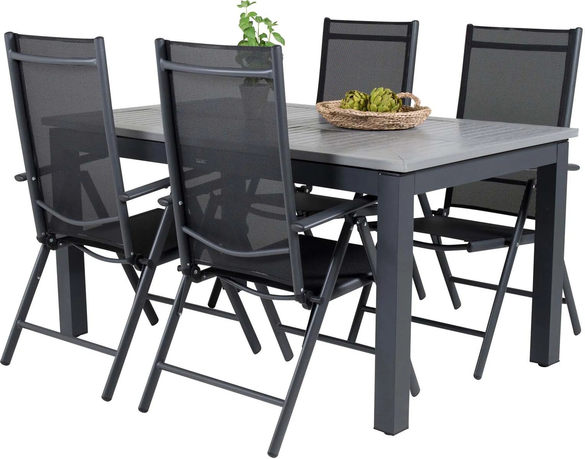 Stilvolles Albany Set: Ausziehbarer Tisch und klappbare Stühle für flexible Gartenmomente.