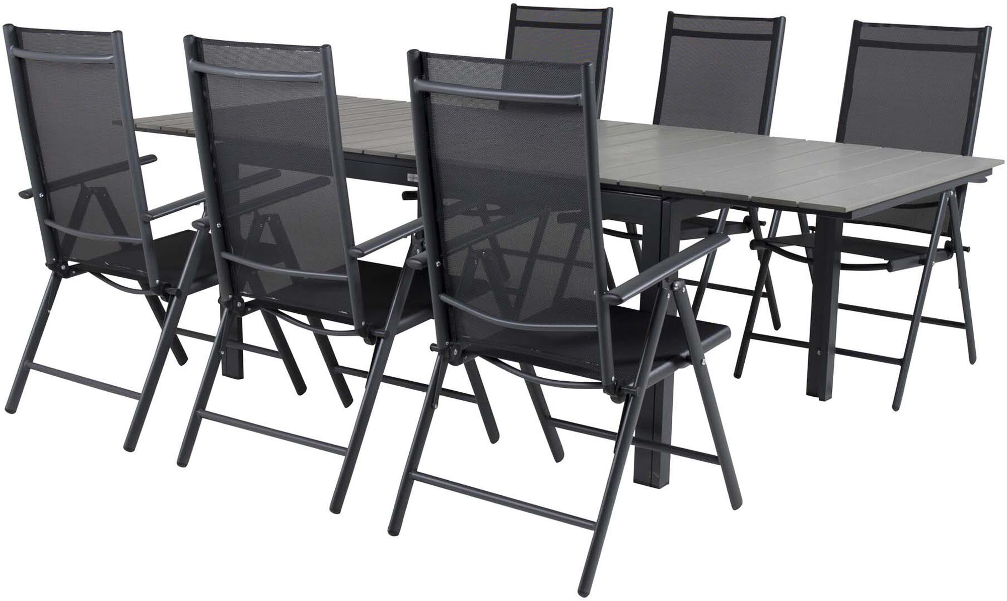Levels Outdoor-Tischset ausziehbar + Break 160cm/6St. in Schwarz präsentiert im Onlineshop von KAQTU Design AG. Gartentischset ist von Venture Home