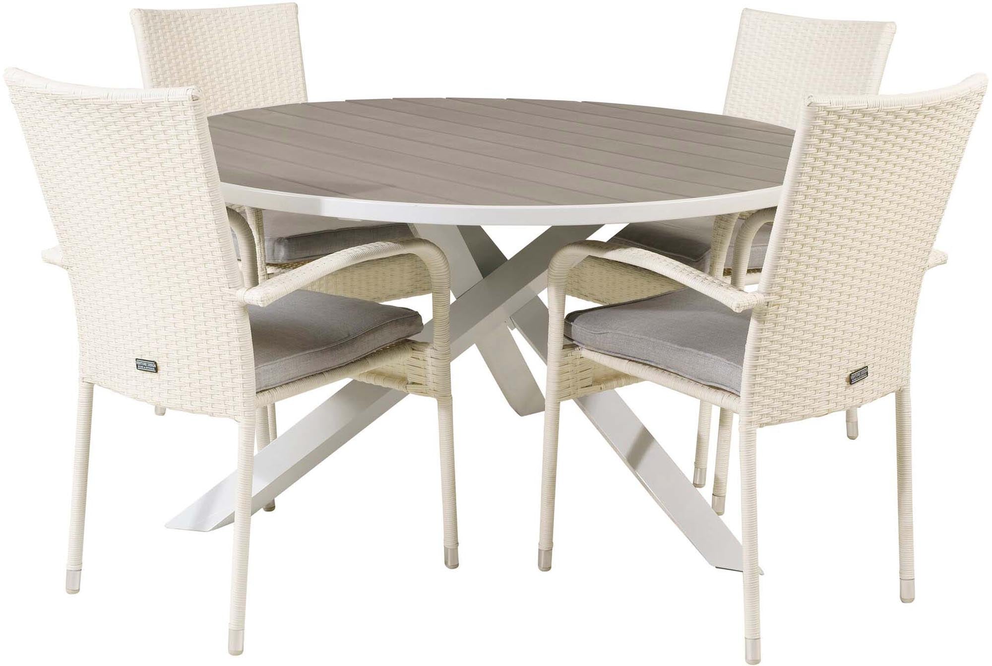 Stilvolles Outdoor-Tischset für 4 Personen: Hochwertiges Korbgeflecht, ideal für gesellige Abende im Freien. Perfekte Ergänzung für Ihre Terrasse!
