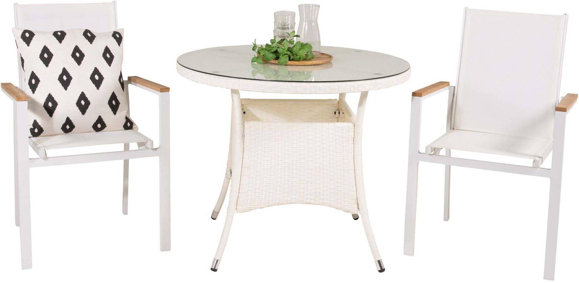 Volta Outdoor-Tischset + Texas ⌀90cm/2St. in Weiss präsentiert im Onlineshop von KAQTU Design AG. Gartentischset ist von Venture Home