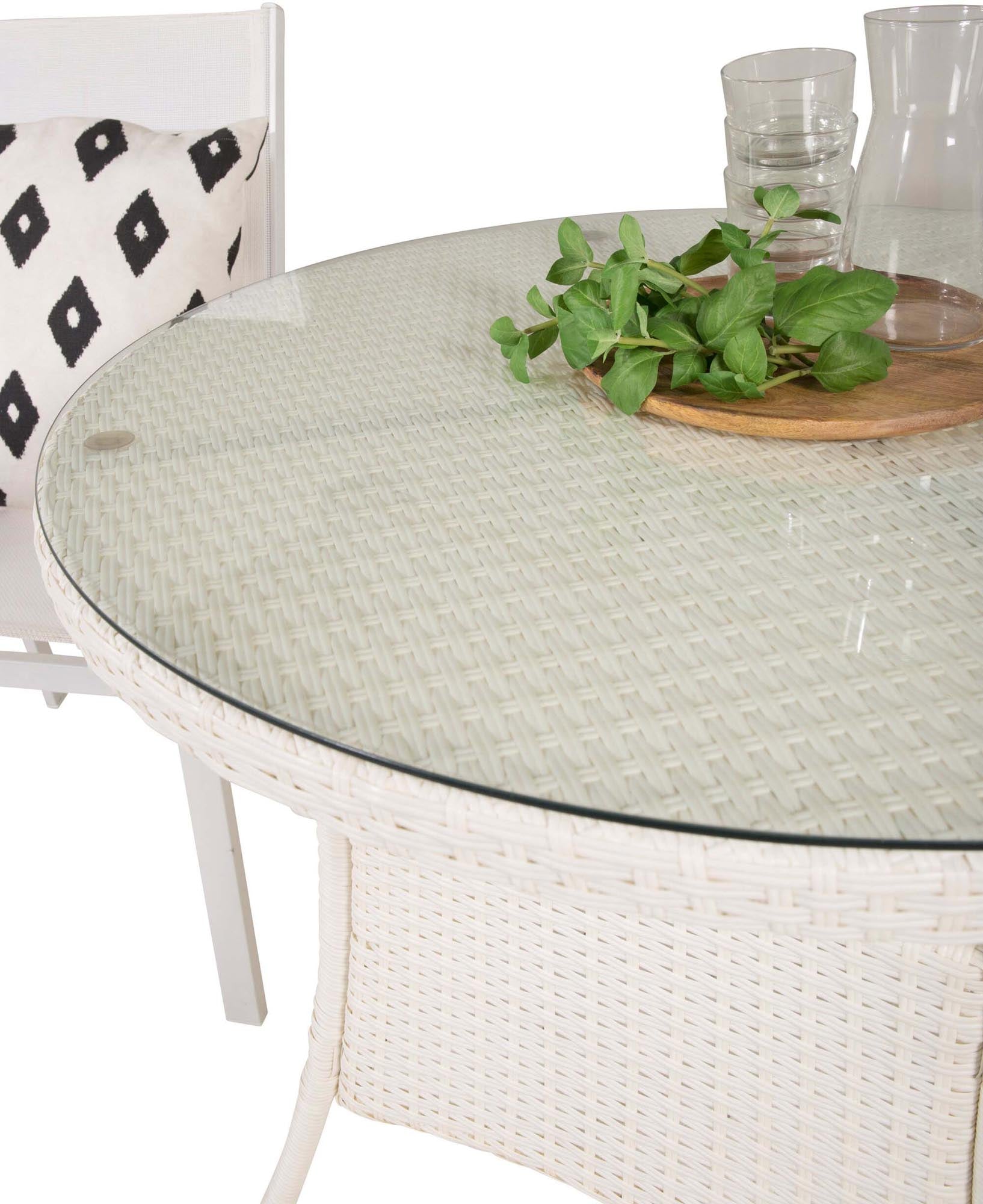 Volta Outdoor-Tischset + Texas ⌀90cm/2St. in Weiss präsentiert im Onlineshop von KAQTU Design AG. Gartentischset ist von Venture Home