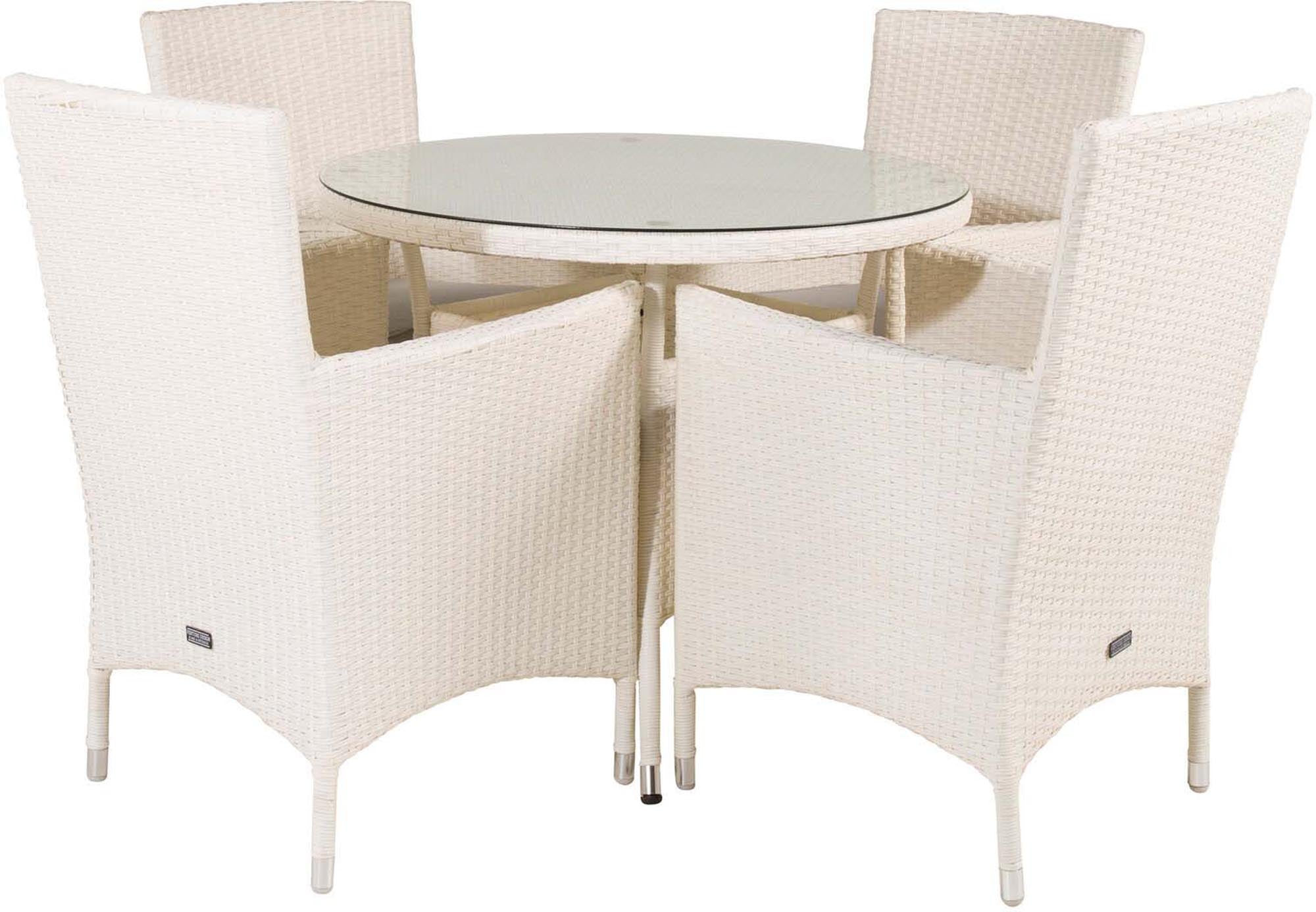 Volta Outdoor-Tischset + Malin ⌀90cm/4St. in Grau weiss präsentiert im Onlineshop von KAQTU Design AG. Gartentischset ist von Venture Home
