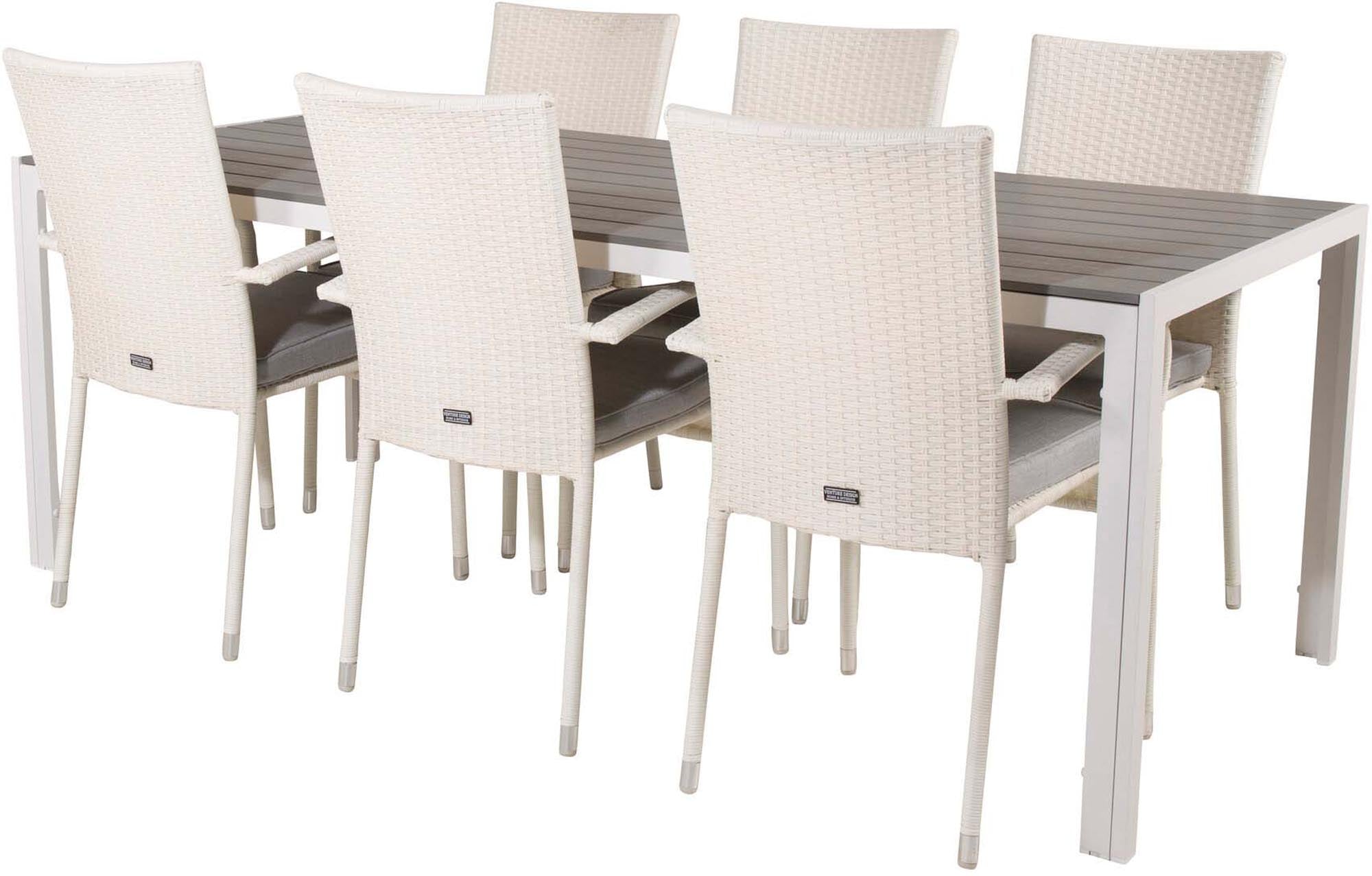 Break Outdoor-Tischset + Anna 205cm/6St. in Grau weiss präsentiert im Onlineshop von KAQTU Design AG. Gartentischset ist von Venture Home