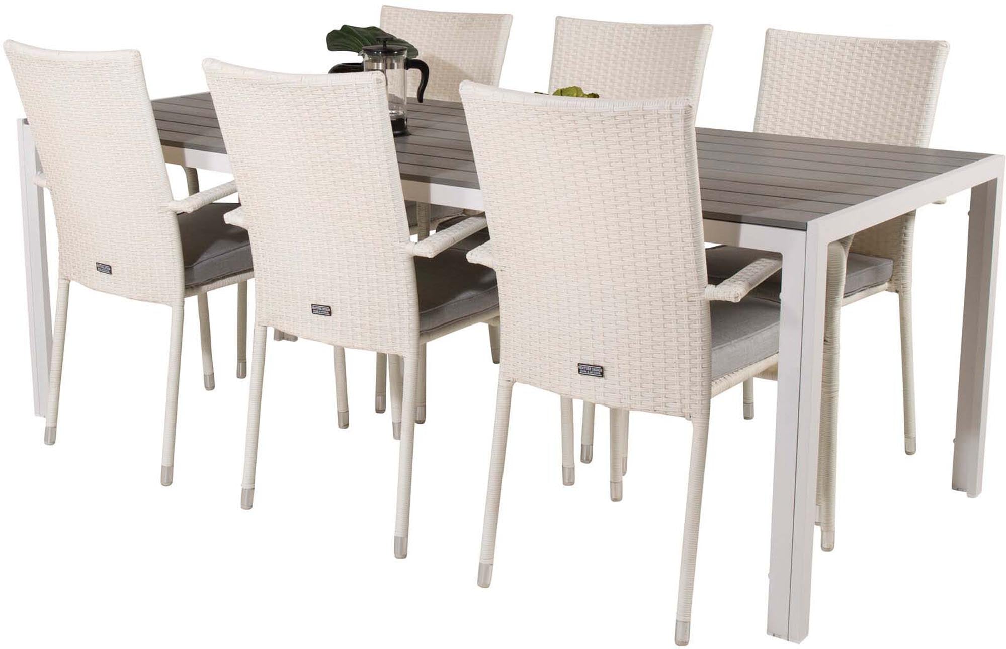 Break Outdoor-Tischset + Anna 205cm/6St. in Grau weiss präsentiert im Onlineshop von KAQTU Design AG. Gartentischset ist von Venture Home