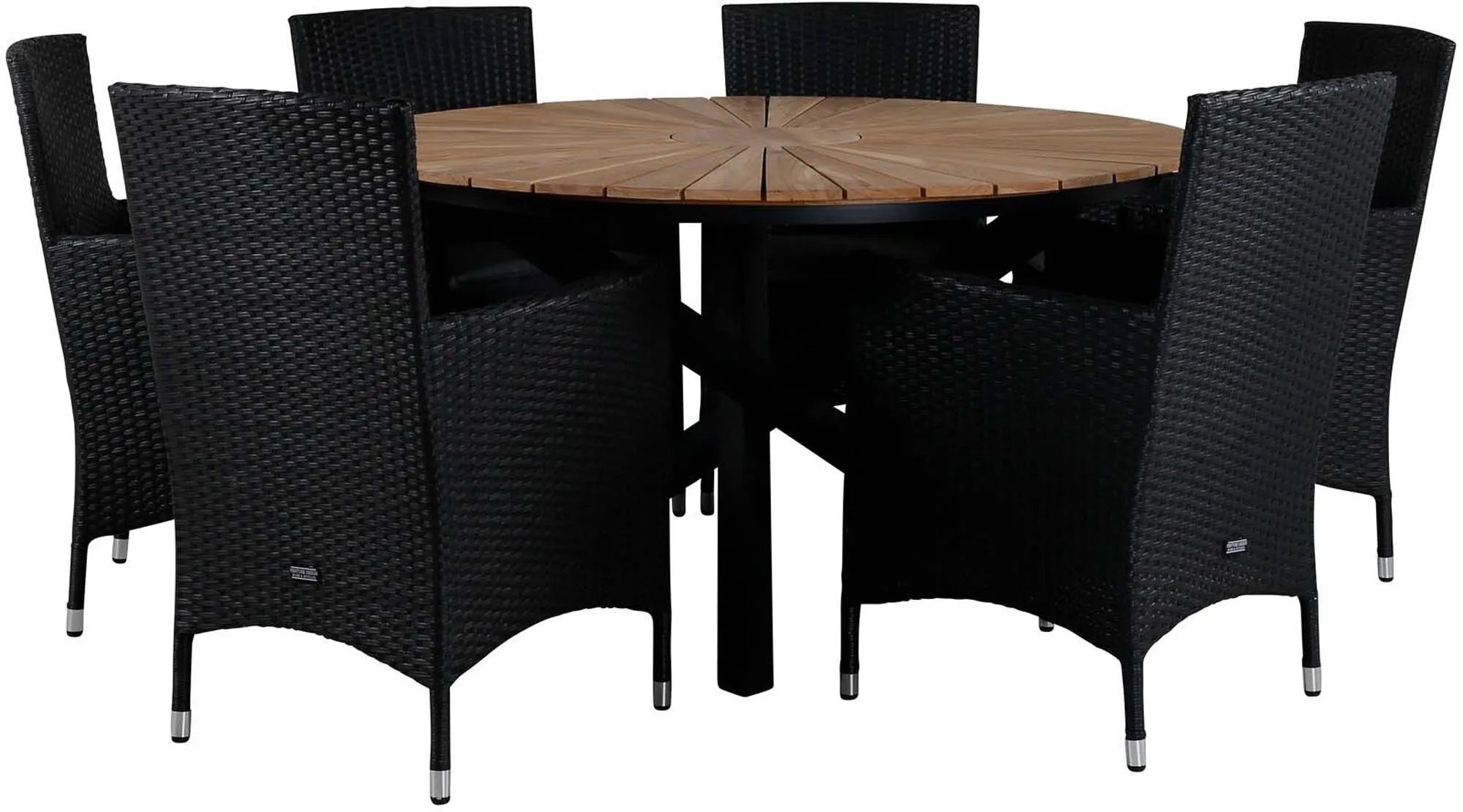 Stilvolles Outdoor-Tischset aus Teakholz und Aluminium, mit 6 bequemen Kunstrattan-Stühlen. Perfekt für gesellige Abende.