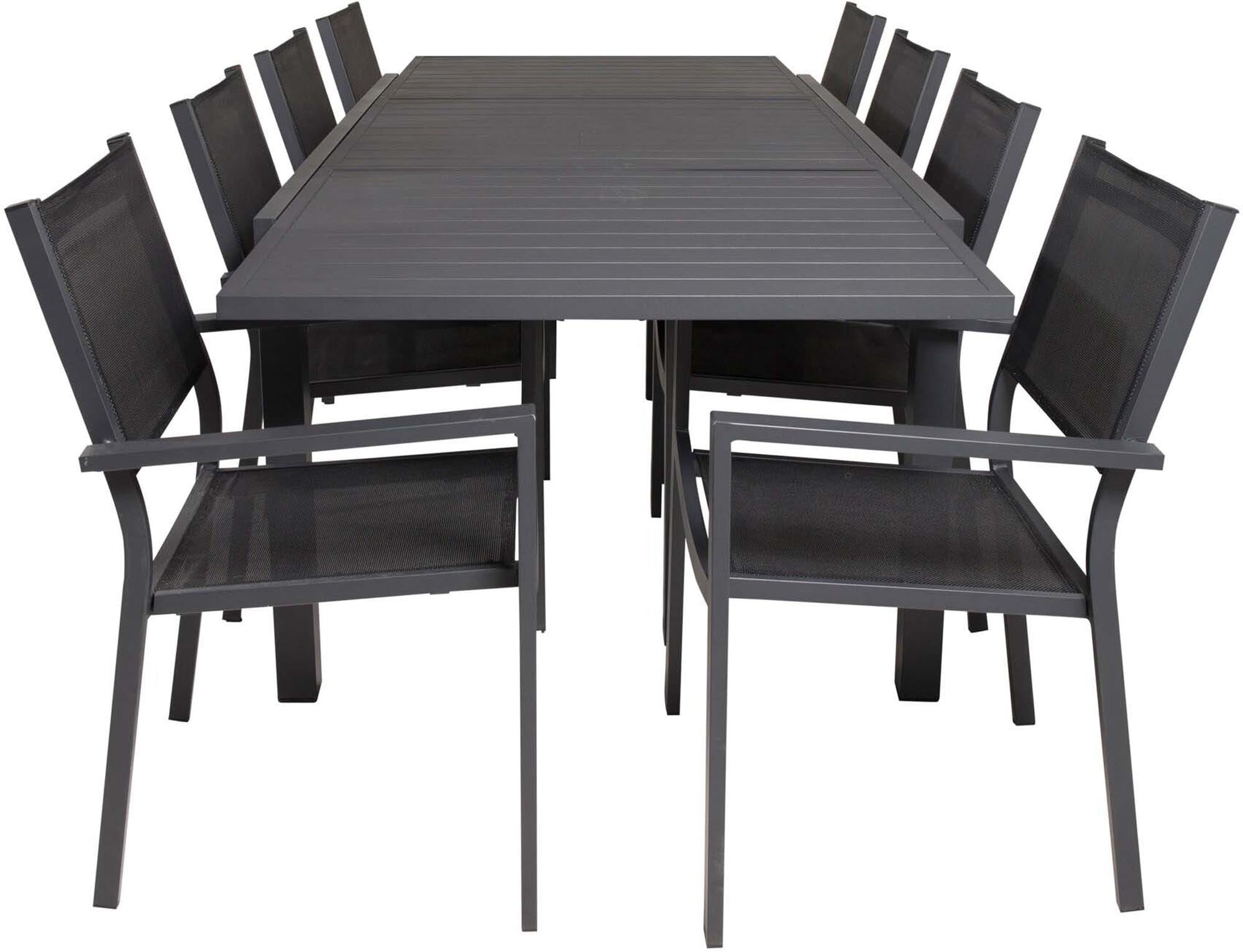 Marbella Outdoor-Tischset ausziehbar + Copacabana Stacking 240cm/8St. in Schwarz präsentiert im Onlineshop von KAQTU Design AG. Gartentischset ist von Venture Home