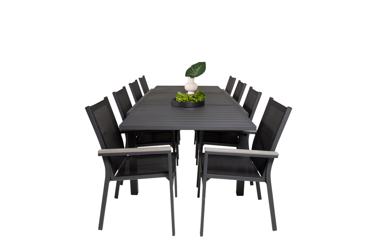Marbella Gartentisch 160/240 + Parma Arm Stuhl (stapelbar) in Schwarzgrau präsentiert im Onlineshop von KAQTU Design AG. Gartentischset ist von Venture Home
