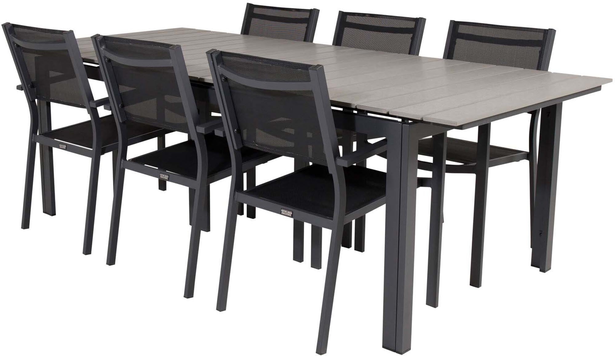 Levels Outdoor-Tischset + Copacabana 224cm/6St. in Schwarz präsentiert im Onlineshop von KAQTU Design AG. Gartentischset ist von Venture Home