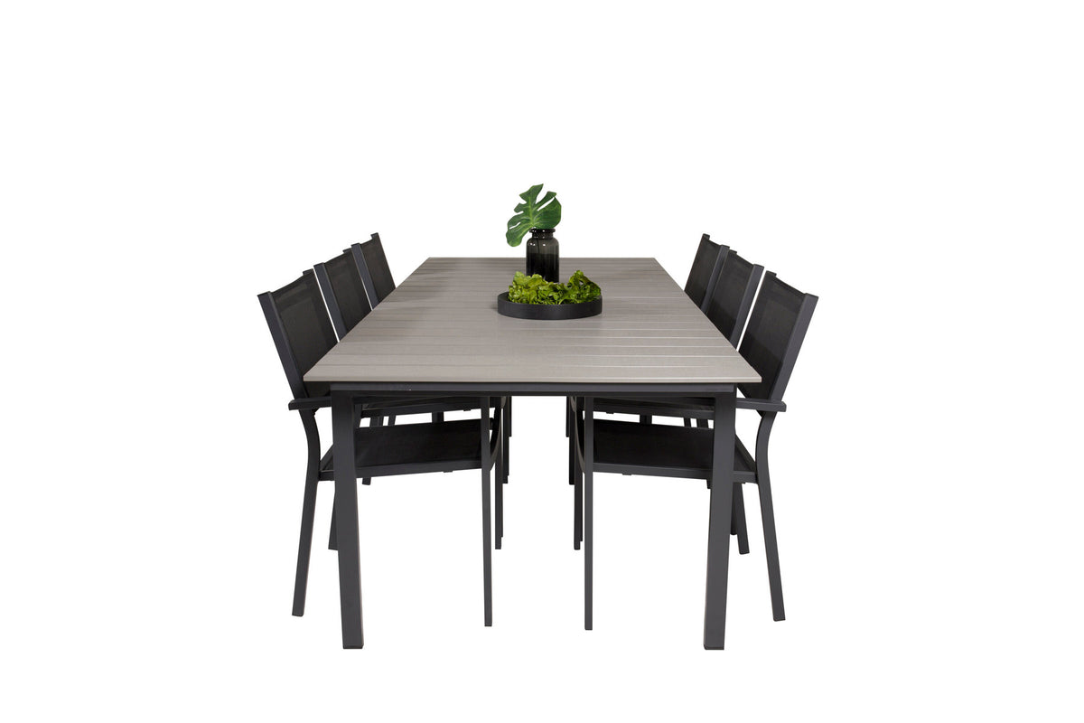 Levels Outdoor-Tischset + Copacabana 224cm/6St. in Schwarz präsentiert im Onlineshop von KAQTU Design AG. Gartentischset ist von Venture Home