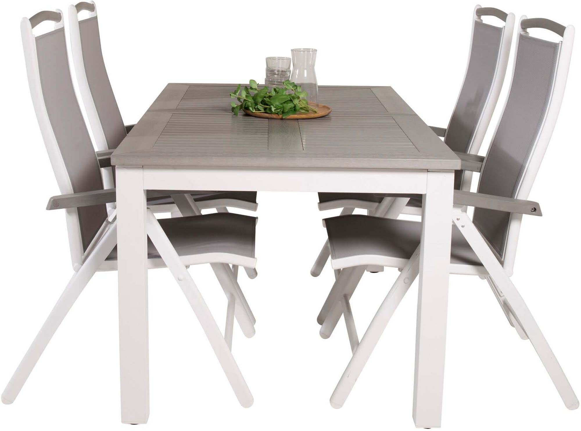 Albany Outdoor-Gartentischset ausziehbar + Position 152cm/4St. in Weiss Alu / Grau präsentiert im Onlineshop von KAQTU Design AG. Gartentischset ist von Venture Home
