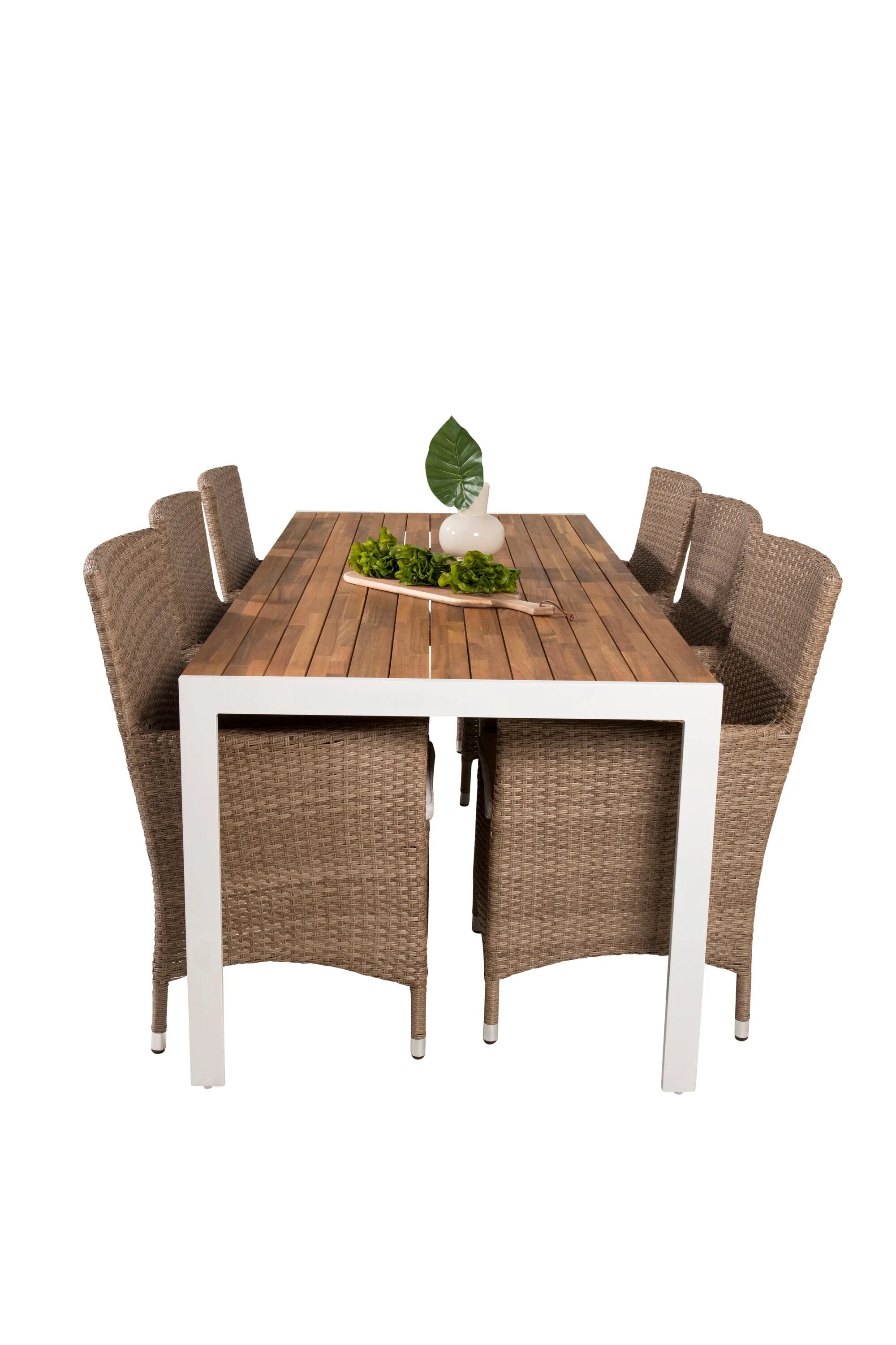 Elegantes Gartentisch-Set aus Akazienholz, ideal für stilvolle Outdoor-Dinner mit Familie und Freunden.