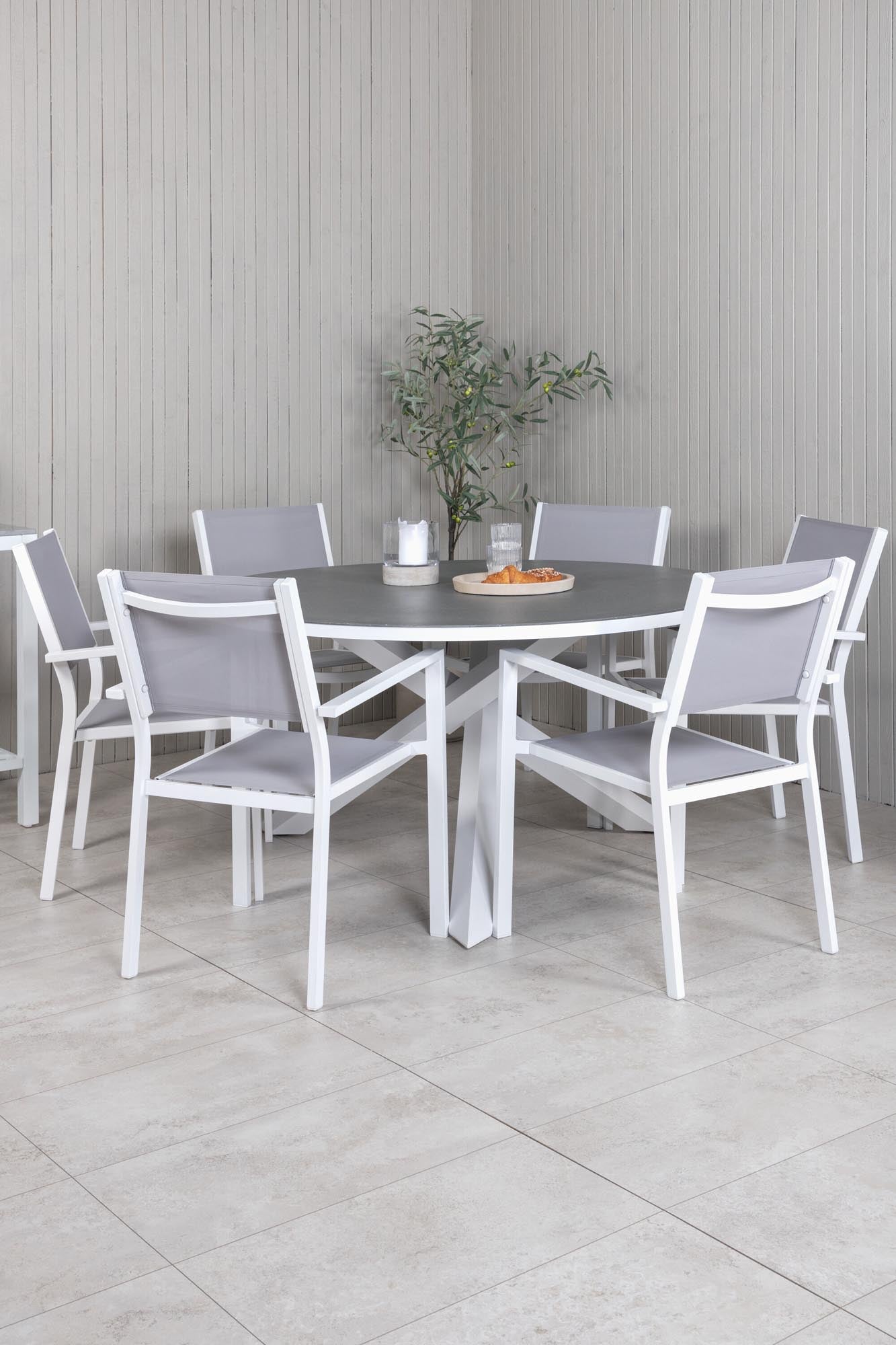 Copacabana Outdoor-Tischset mit Armlehne ⌀140cm/6St. in Grau präsentiert im Onlineshop von KAQTU Design AG. Gartentischset ist von Venture Home