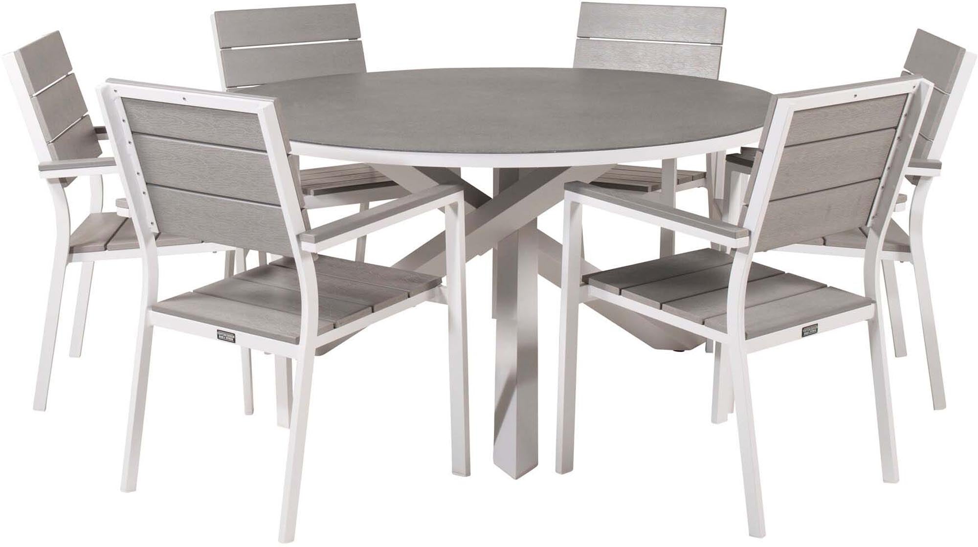 Copacabana Outdoor-Tischset + Levels ⌀140cm/6St. in Grau weiss präsentiert im Onlineshop von KAQTU Design AG. Gartentischset ist von Venture Home