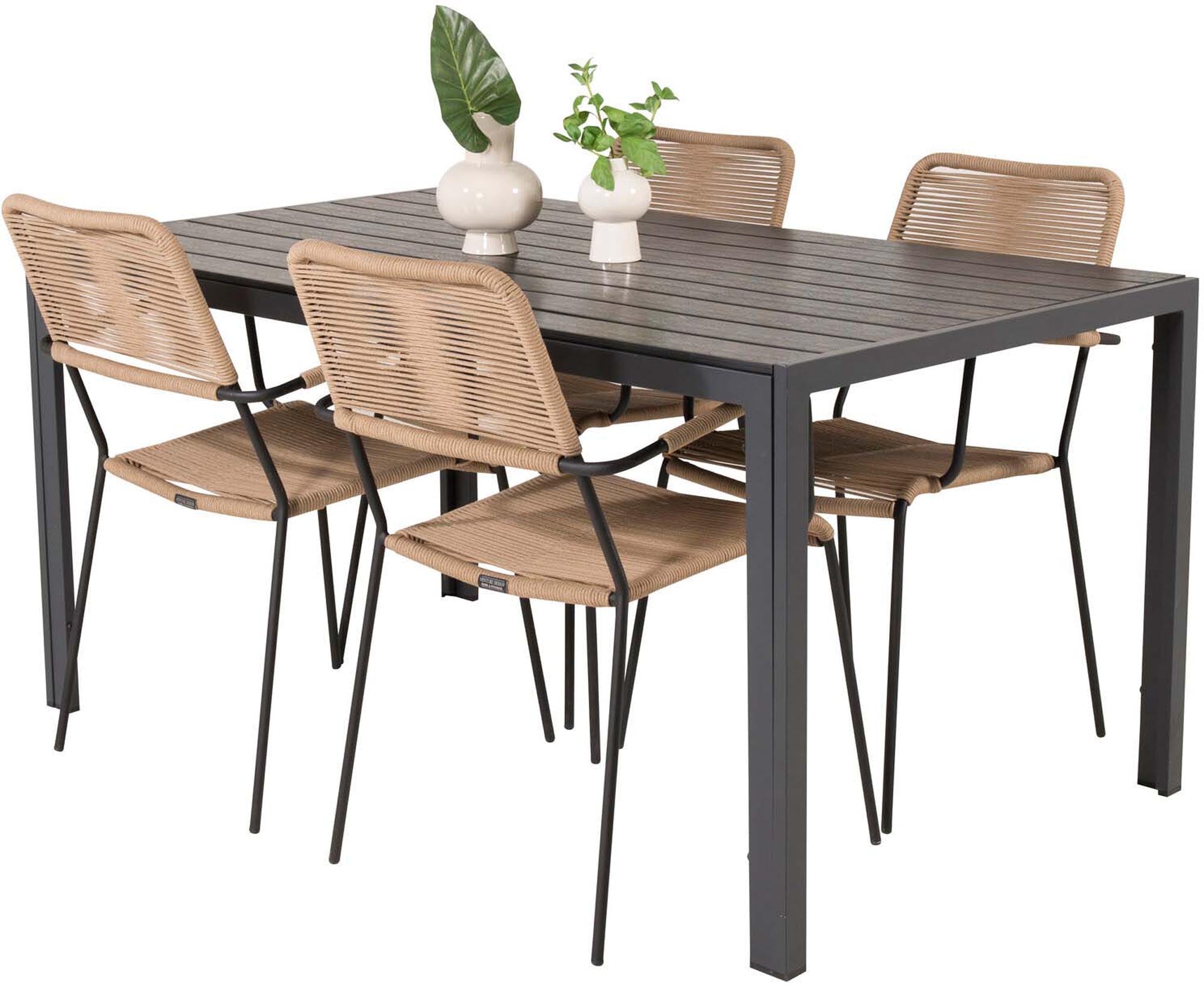 Break Outdoor-Tischset + Lindos Arm 150cm/4St. in Schwarz Braun präsentiert im Onlineshop von KAQTU Design AG. Gartentischset ist von Venture Home