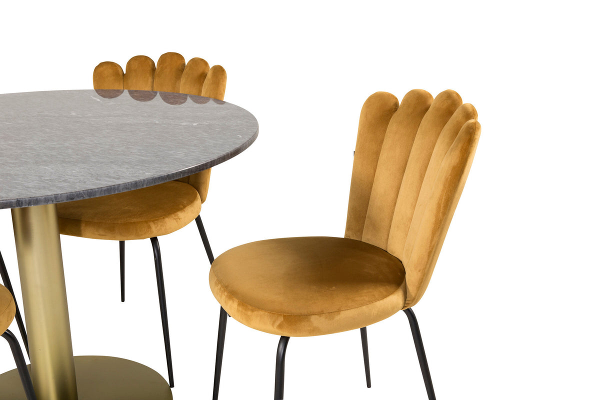 Estelle Esszimmerset + Limhamn Light ⌀106cm/4St. in Schwarz / Gelb / Gold präsentiert im Onlineshop von KAQTU Design AG. Esszimmerset ist von Venture Home