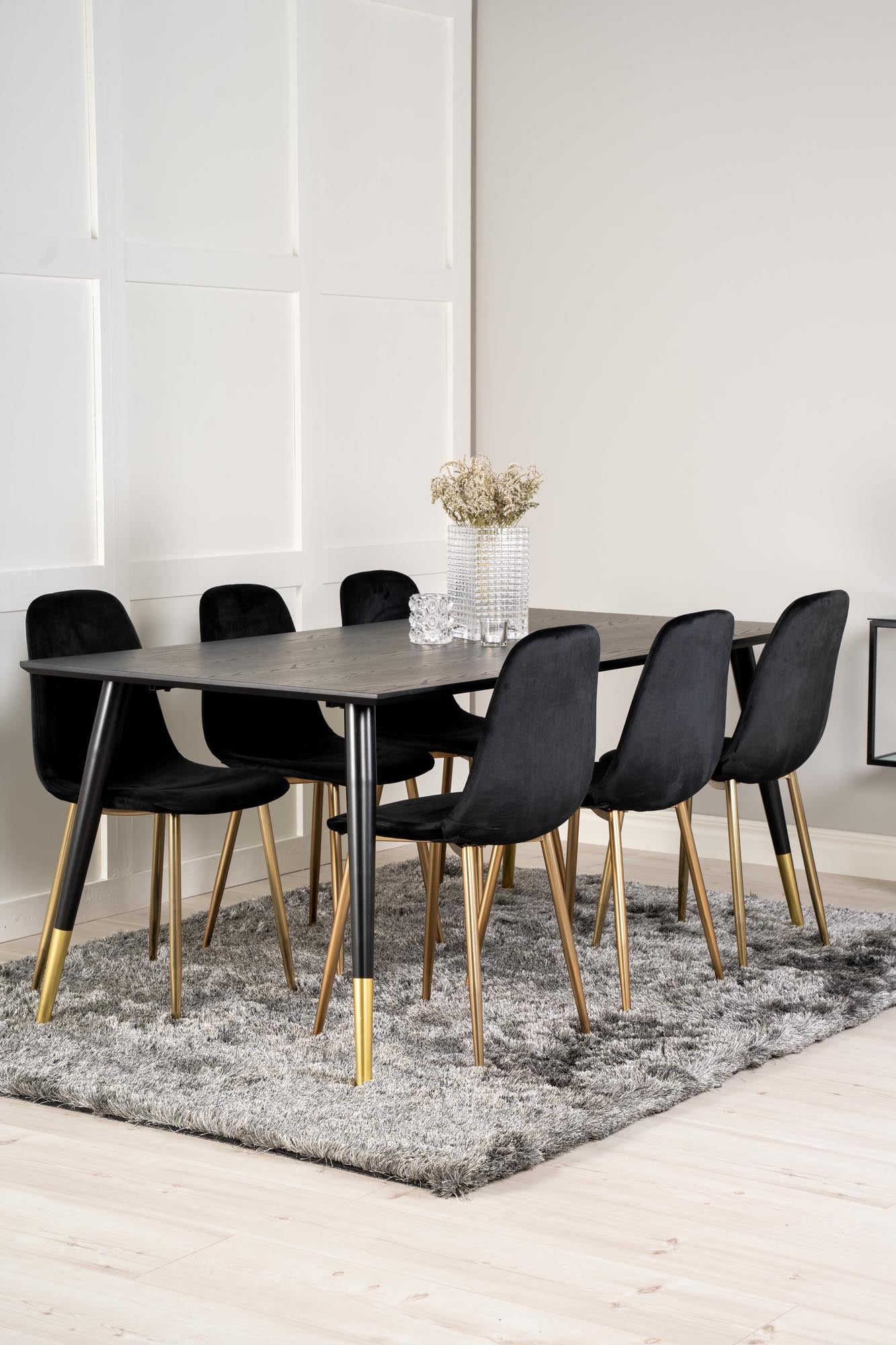 Dipp Esszimmerset + Polar Mat 180cm/6St. in Schwarz / Gold präsentiert im Onlineshop von KAQTU Design AG. Esszimmerset ist von Venture Home