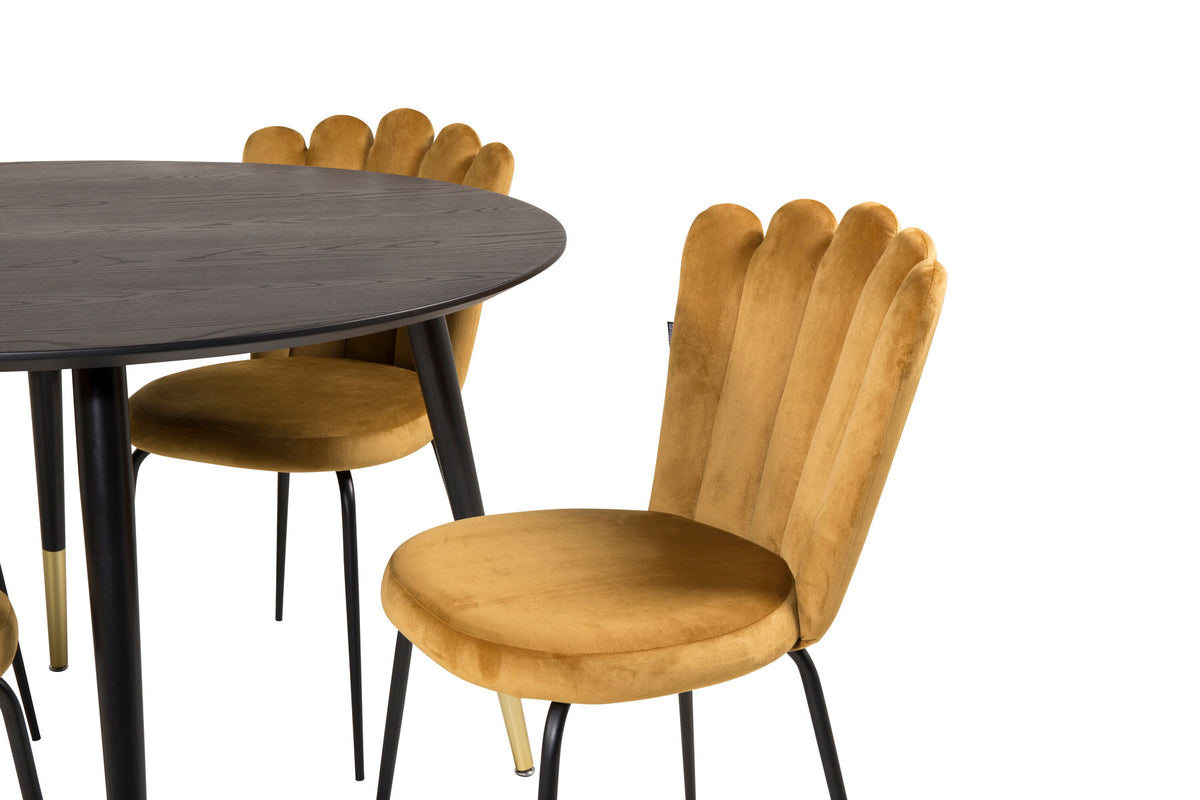 Dipp Esszimmerset + Limhamn ⌀115cm/4St. in Schwarz Gelb präsentiert im Onlineshop von KAQTU Design AG. Esszimmerset ist von Venture Home