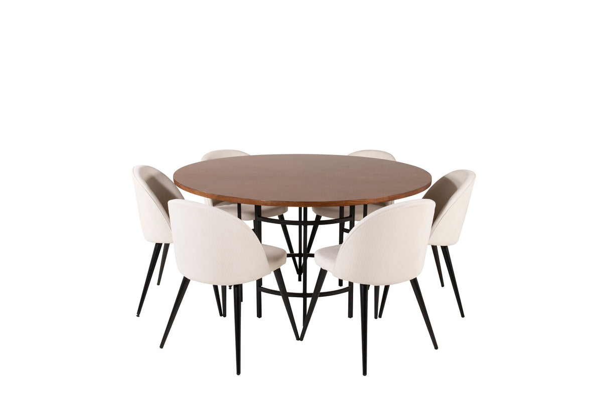 Esszimmerset Copenhagen + Velvet ⌀140cm/6St. in Braun / Schwarz-Weiss präsentiert im Onlineshop von KAQTU Design AG. Esszimmerset ist von Venture Home