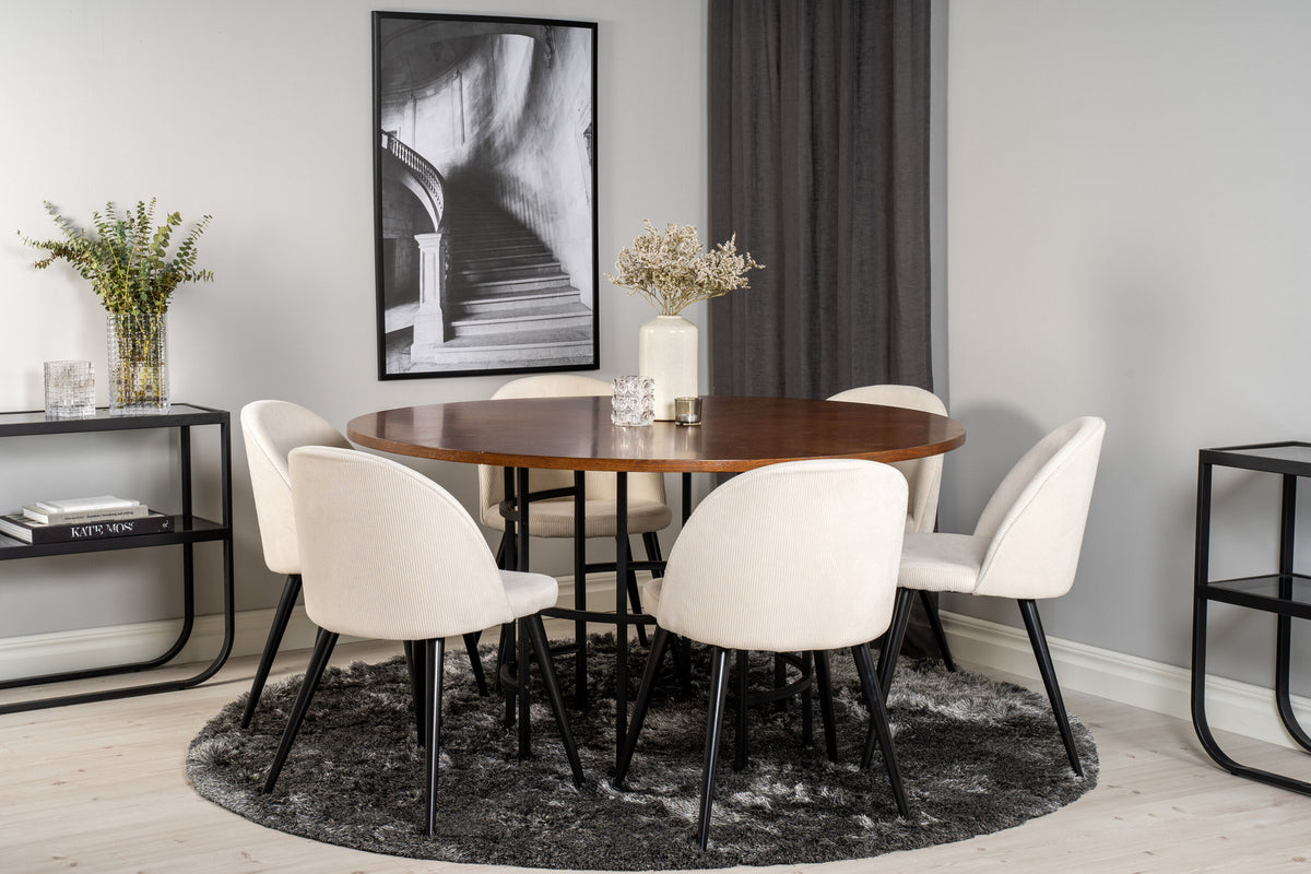 Esszimmerset Copenhagen + Velvet ⌀140cm/6St. in Braun / Schwarz-Weiss präsentiert im Onlineshop von KAQTU Design AG. Esszimmerset ist von Venture Home