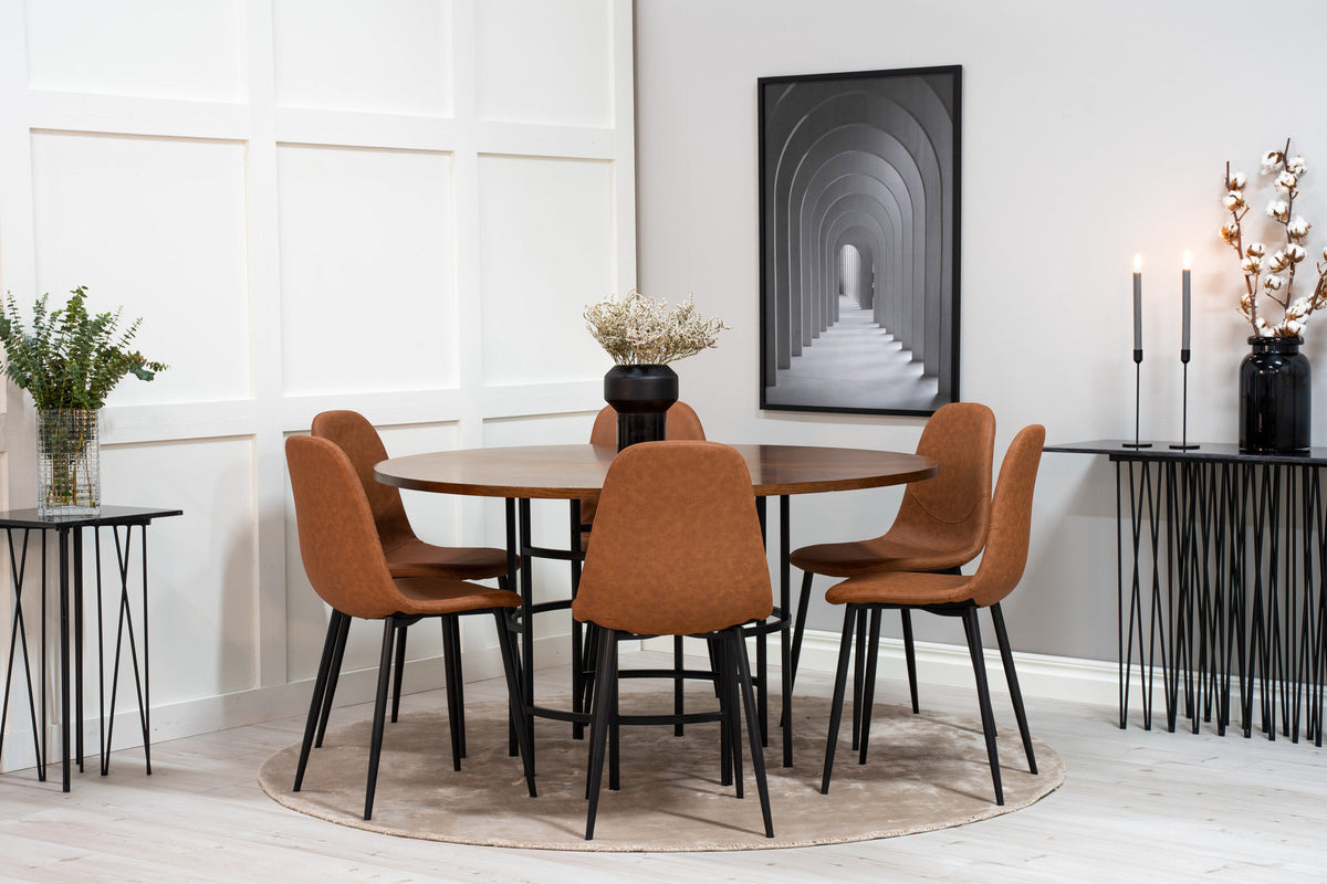 Esszimmerset Copenhagen + Polar ⌀140cm/6St. in Schwarz Braun präsentiert im Onlineshop von KAQTU Design AG. Esszimmerset ist von Venture Home