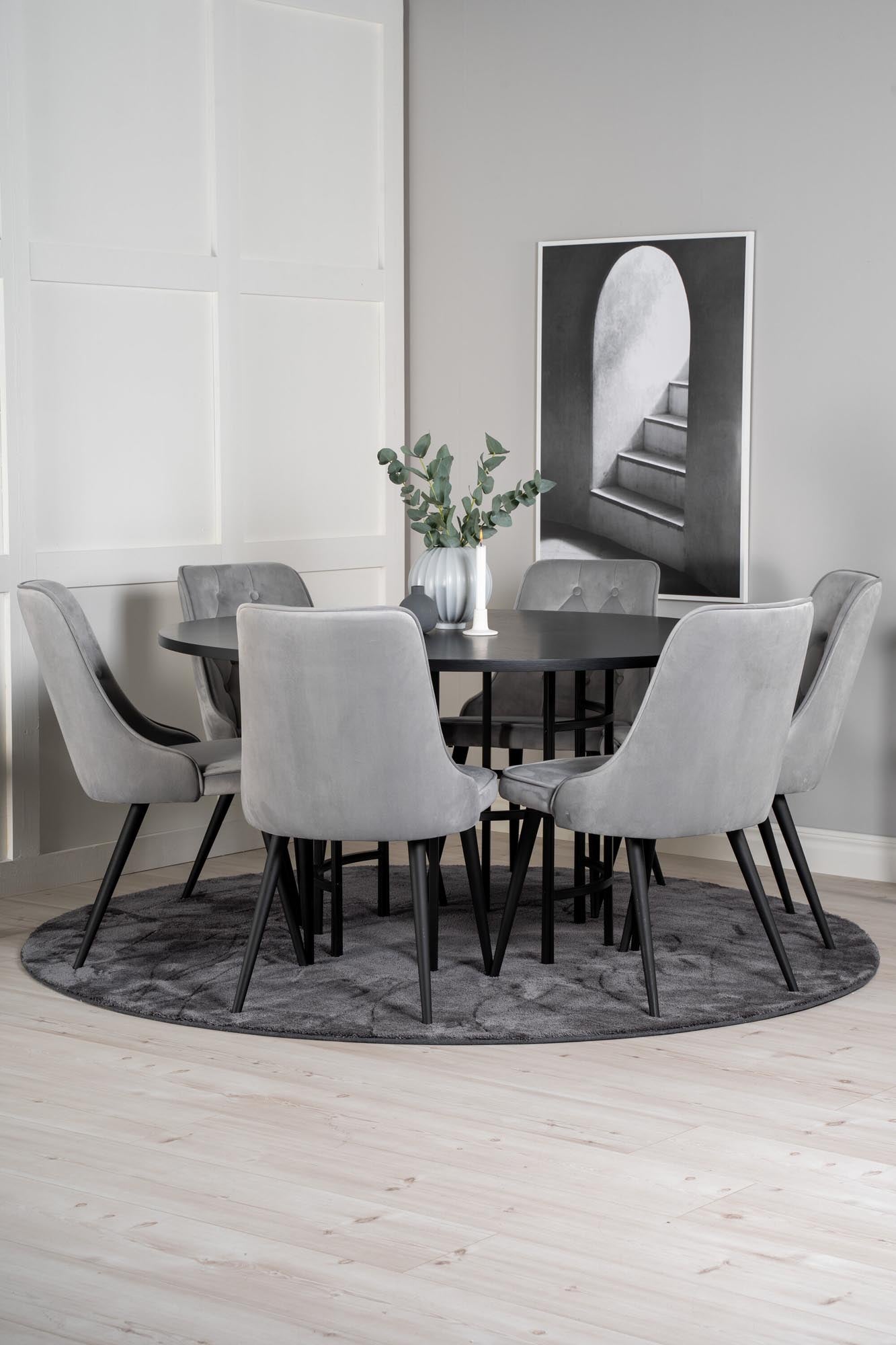 Esszimmerset Copenhagen + Velvet Deluxe ⌀140cm/6St. in Schwarz präsentiert im Onlineshop von KAQTU Design AG. Esszimmerset ist von Venture Home