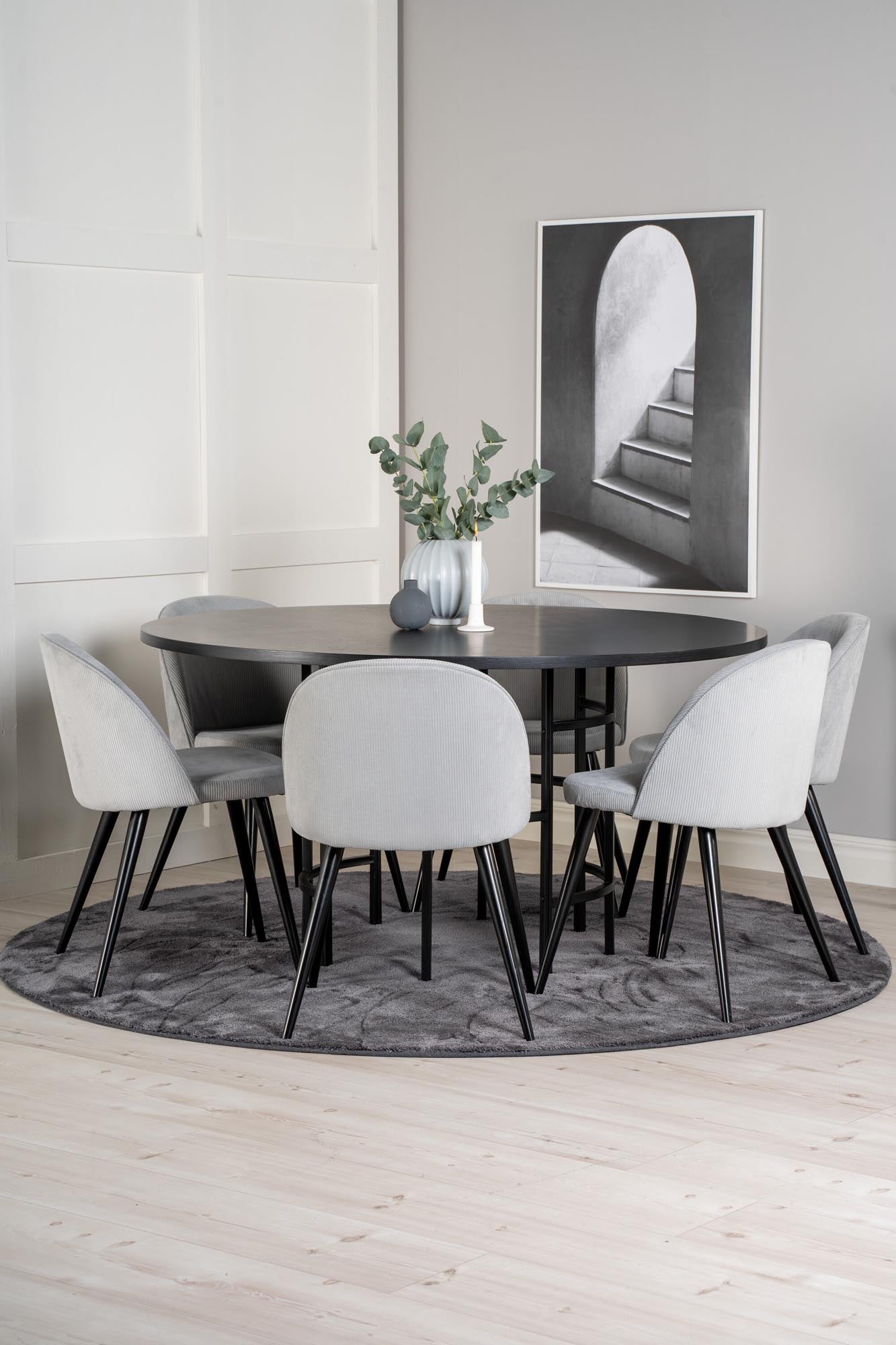 Esszimmerset Copenhagen + Velvet ⌀140cm/6St. in Schwarz / Grau präsentiert im Onlineshop von KAQTU Design AG. Esszimmerset ist von Venture Home