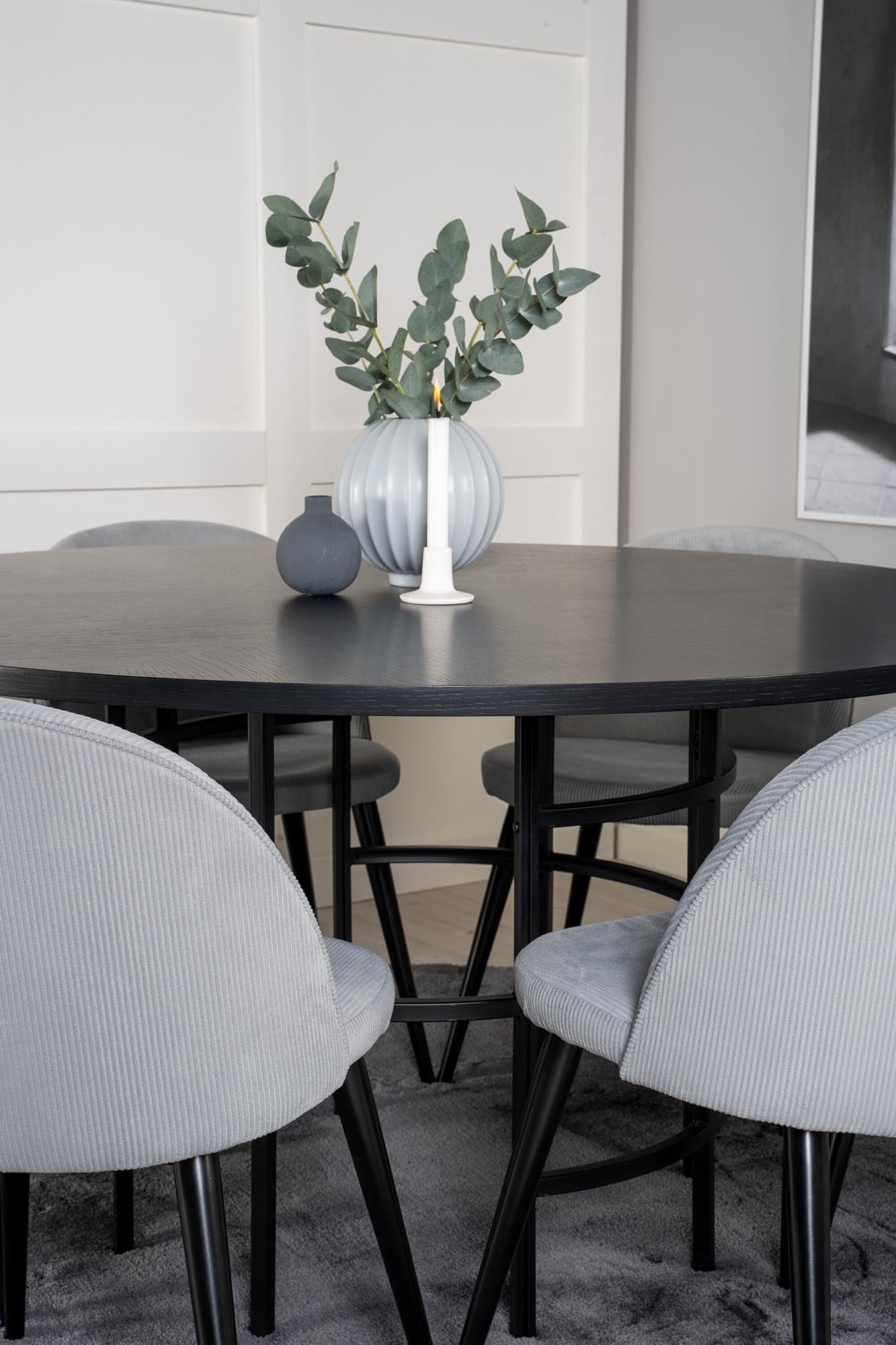 Esszimmerset Copenhagen + Velvet ⌀140cm/6St. in Schwarz / Grau präsentiert im Onlineshop von KAQTU Design AG. Esszimmerset ist von Venture Home