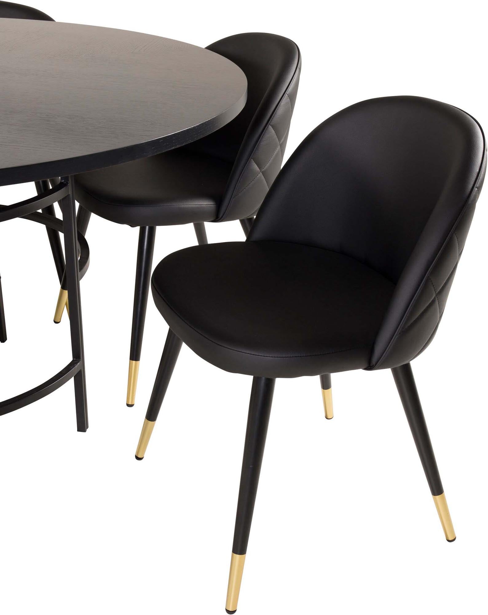 Esszimmerset Copenhagen + Velvet ⌀140cm/6St. in Schwarz / Gold präsentiert im Onlineshop von KAQTU Design AG. Esszimmerset ist von Venture Home