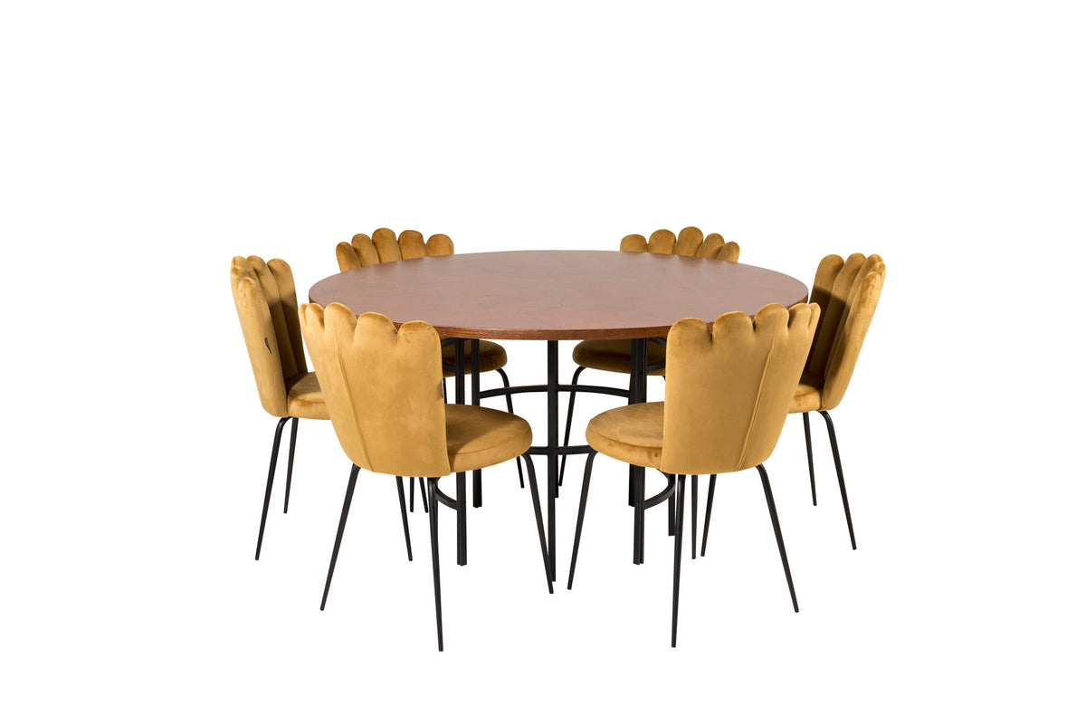Esszimmerset Copenhagen + Limhamn Light ⌀140cm/6St. in Schwarzbraun / Gelb präsentiert im Onlineshop von KAQTU Design AG. Esszimmerset ist von Venture Home