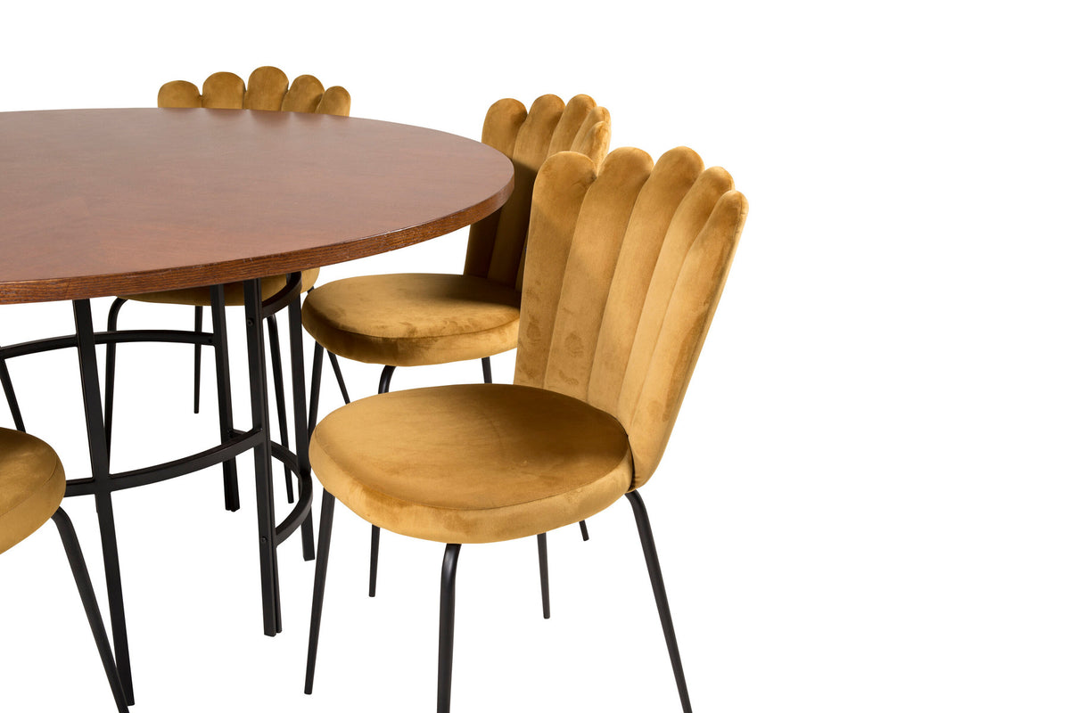 Esszimmerset Copenhagen + Limhamn Light ⌀140cm/6St. in Schwarzbraun / Gelb präsentiert im Onlineshop von KAQTU Design AG. Esszimmerset ist von Venture Home