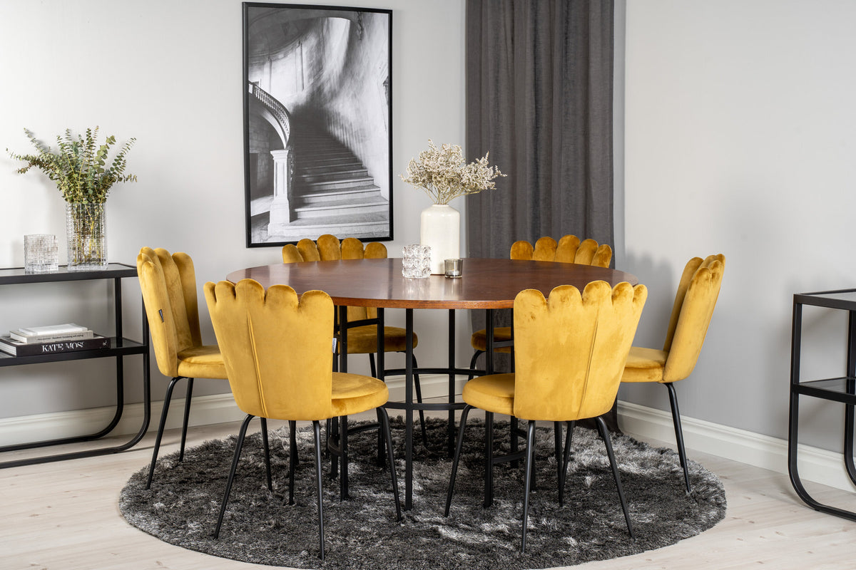 Esszimmerset Copenhagen + Limhamn Light ⌀140cm/6St. in Schwarzbraun / Gelb präsentiert im Onlineshop von KAQTU Design AG. Esszimmerset ist von Venture Home