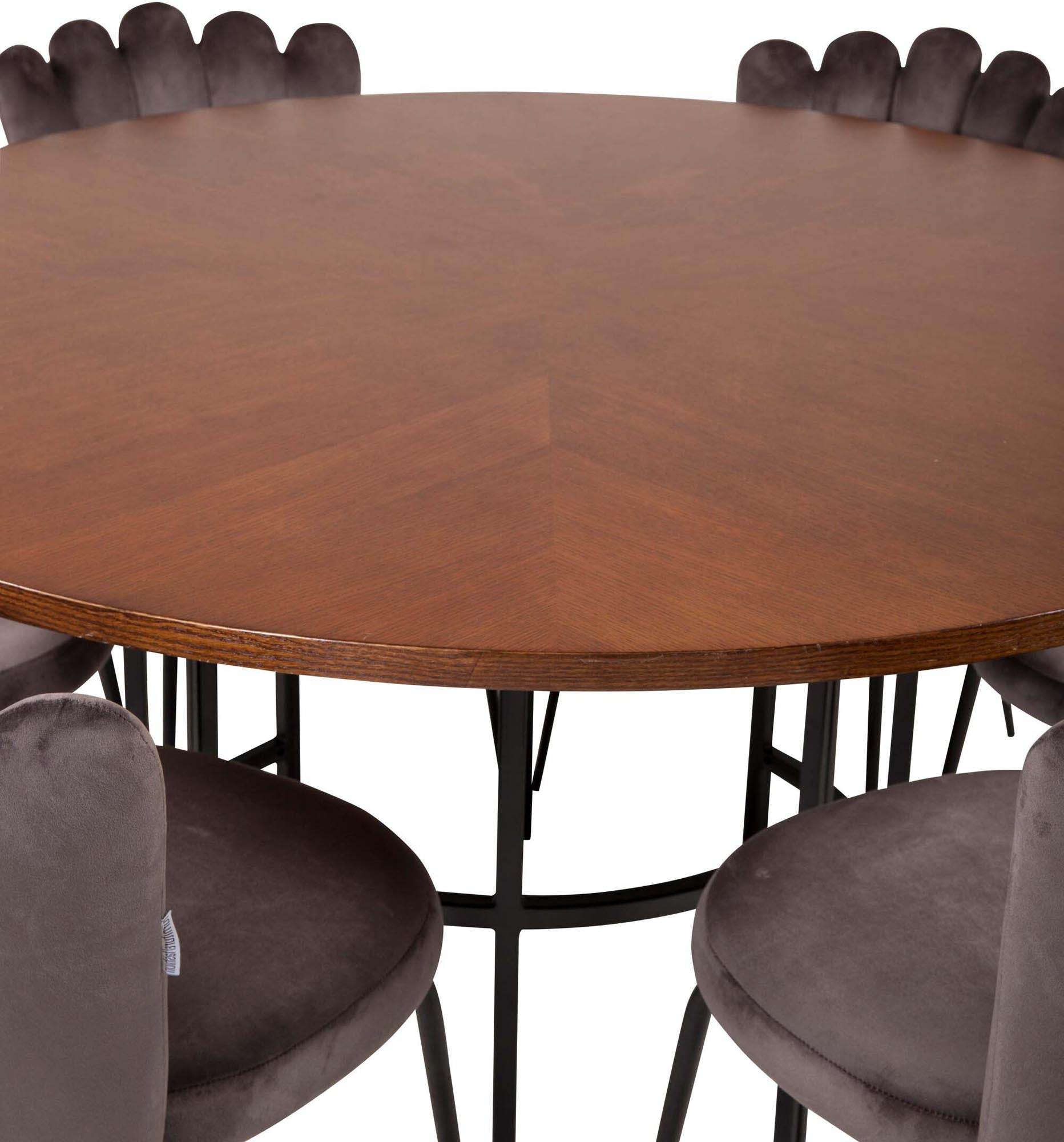Esszimmerset Copenhagen + Limhamn ⌀140cm/6St. in Braun / Schwarzgrau präsentiert im Onlineshop von KAQTU Design AG. Esszimmerset ist von Venture Home
