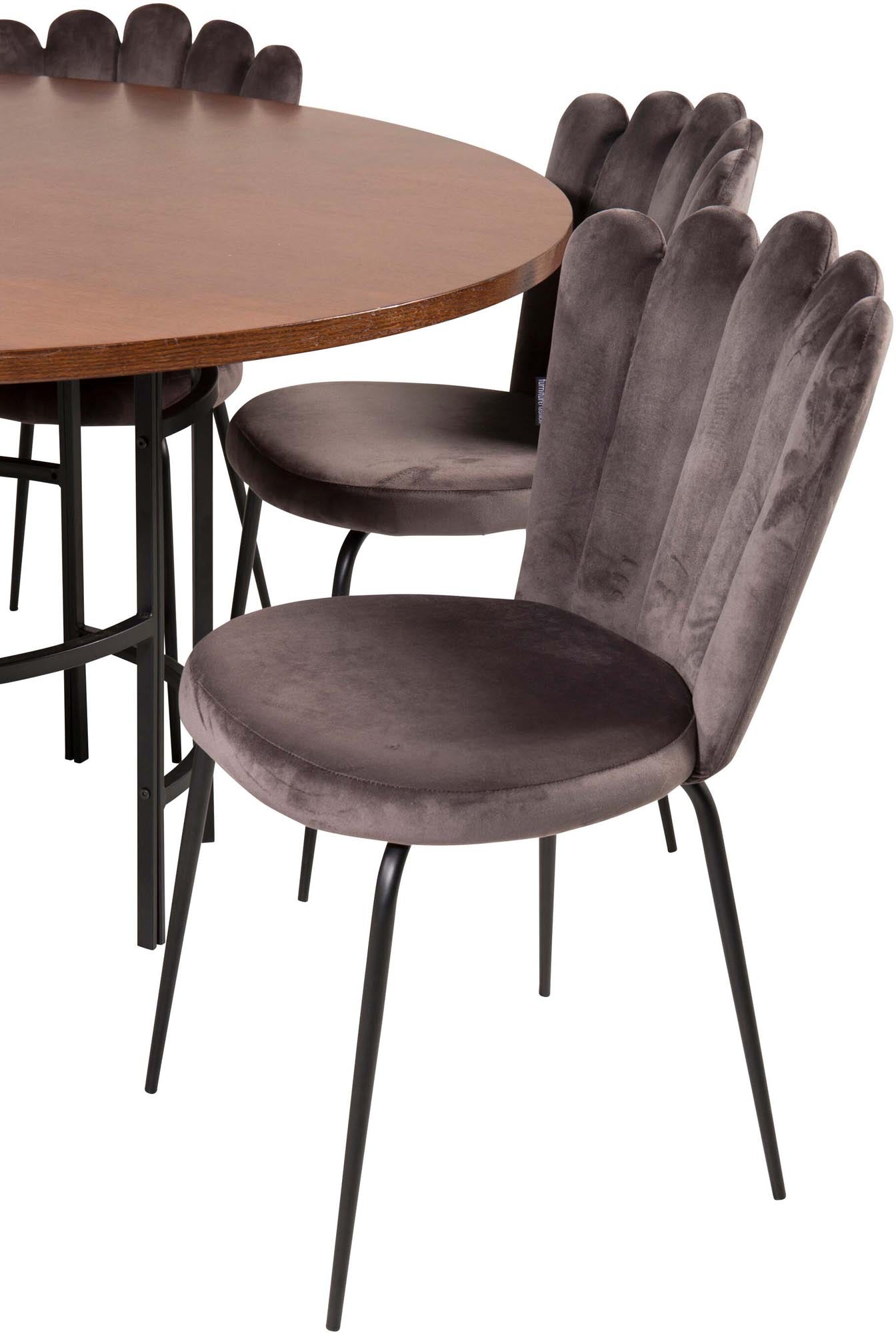 Esszimmerset Copenhagen + Limhamn ⌀140cm/6St. in Braun / Schwarzgrau präsentiert im Onlineshop von KAQTU Design AG. Esszimmerset ist von Venture Home