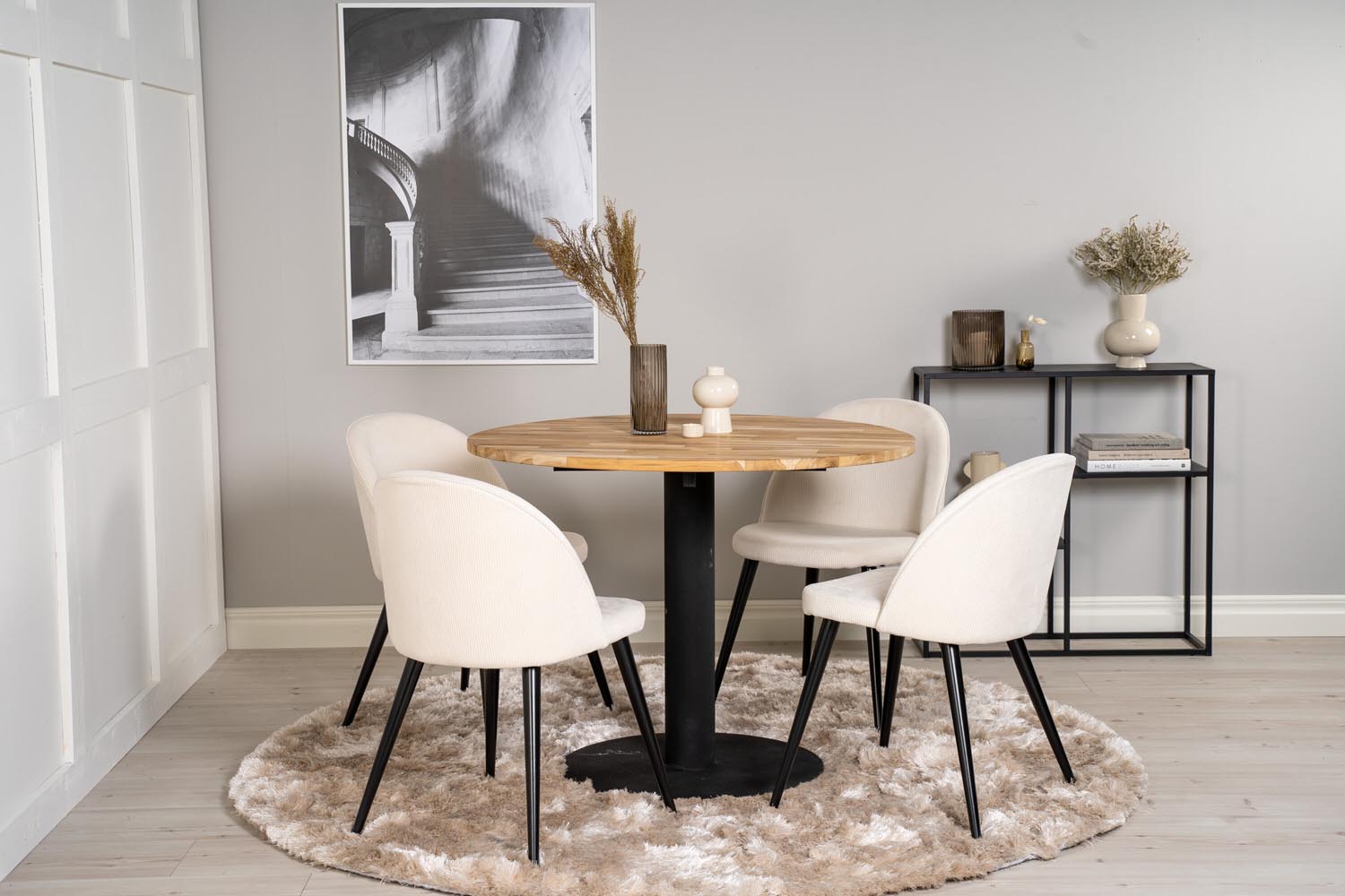Cirebon Esszimmerset + Velvet ⌀100cm/4St. in Schwarz-Weiss präsentiert im Onlineshop von KAQTU Design AG. Esszimmerset ist von Venture Home