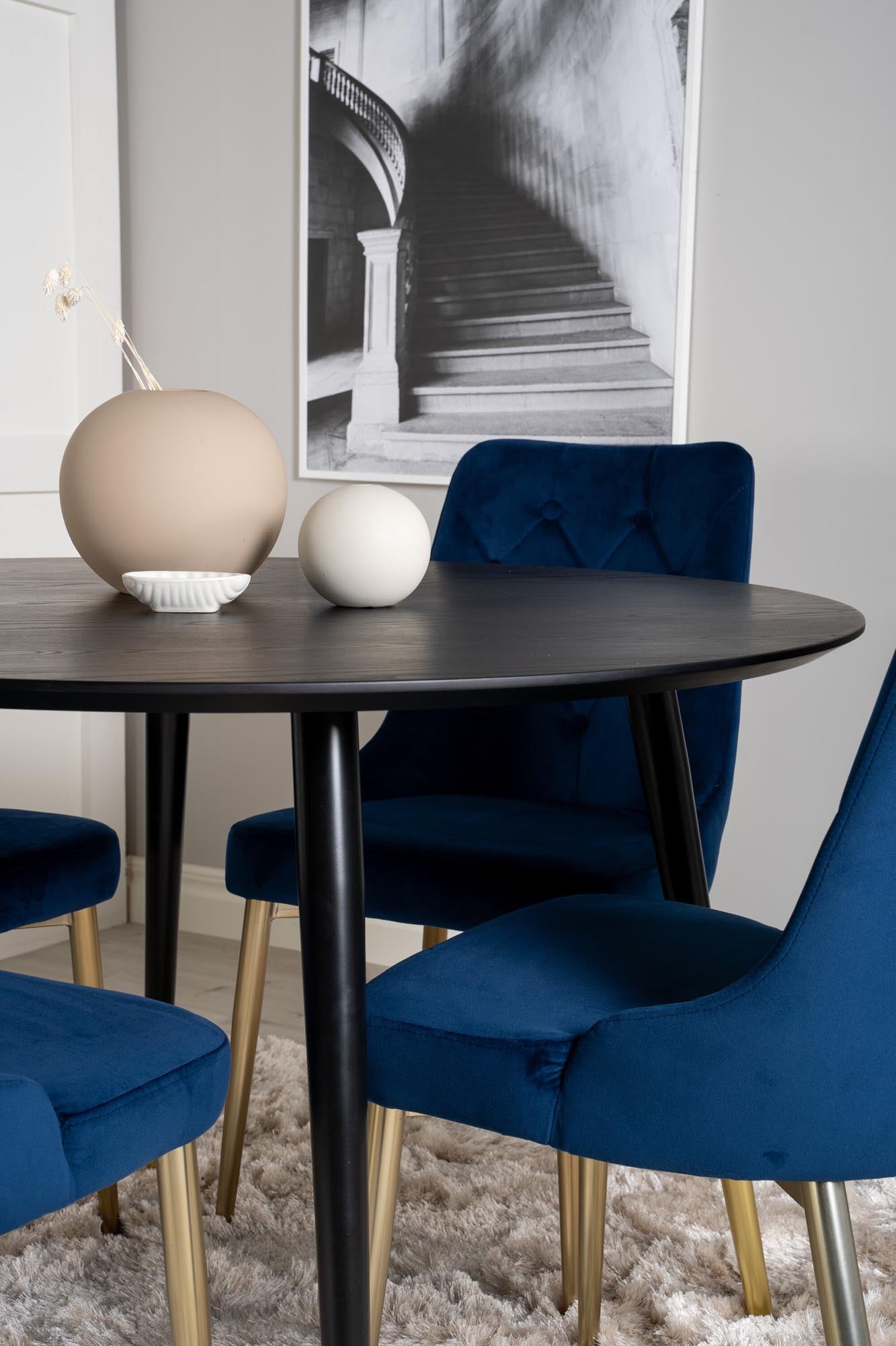 Dipp Esszimmerset + Velvet Deluxe ⌀115cm/4St. in Blau, Gold präsentiert im Onlineshop von KAQTU Design AG. Esszimmerset ist von Venture Home