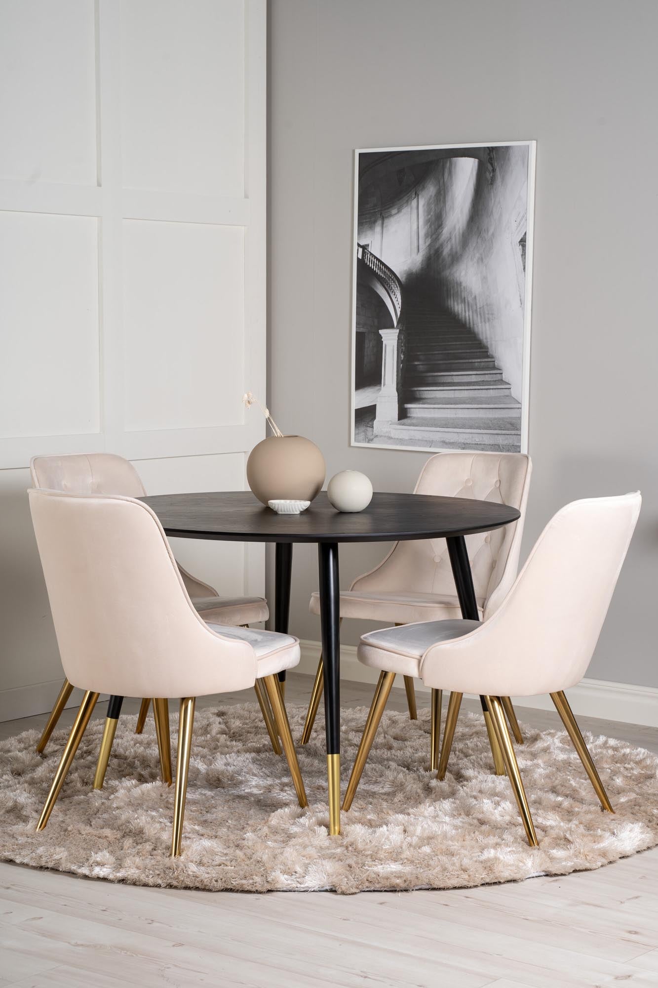Dipp Esszimmerset + Velvet Deluxe ⌀115cm/4St. in Beige, Gold präsentiert im Onlineshop von KAQTU Design AG. Esszimmerset ist von Venture Home