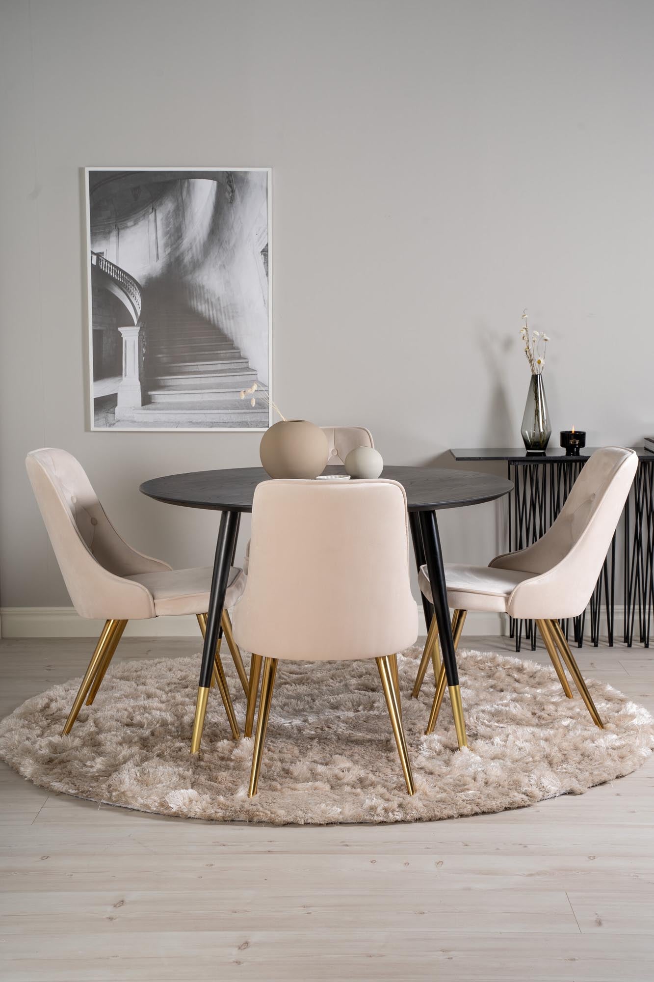 Dipp Esszimmerset + Velvet Deluxe ⌀115cm/4St. in Beige, Gold präsentiert im Onlineshop von KAQTU Design AG. Esszimmerset ist von Venture Home