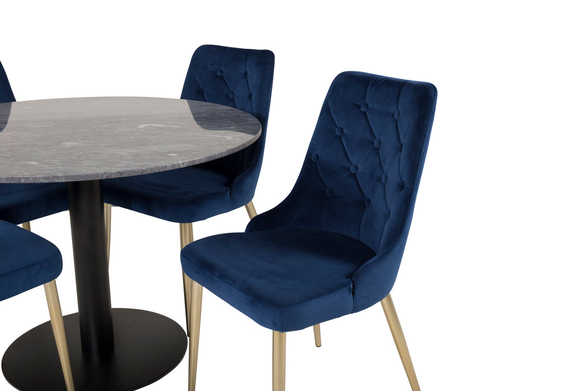 Estelle Esszimmerset + Velvet Deluxe ⌀106cm/4St. in Blau, Gold präsentiert im Onlineshop von KAQTU Design AG. Esszimmerset ist von Venture Home