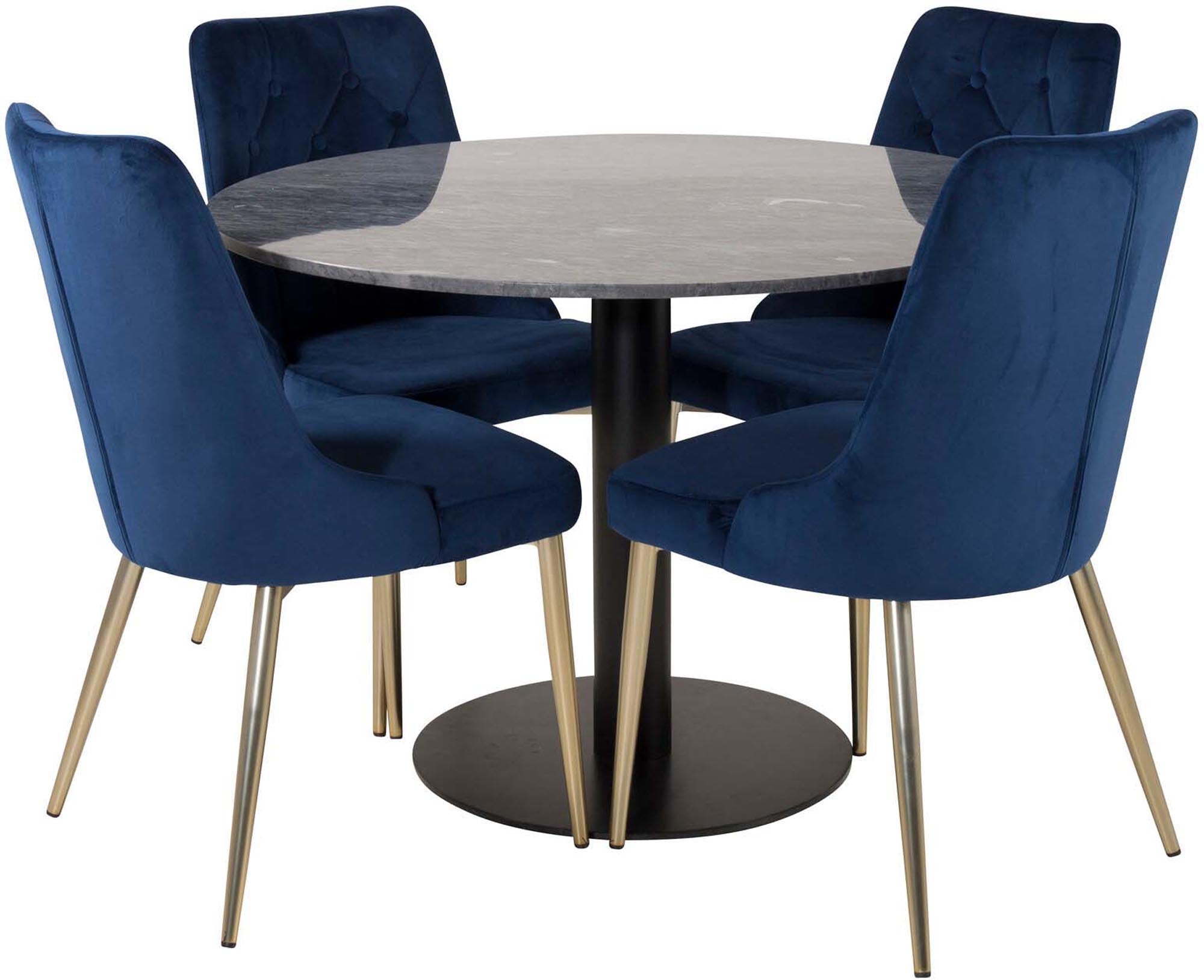 Estelle Esszimmerset + Velvet Deluxe ⌀106cm/4St. in Blau, Gold präsentiert im Onlineshop von KAQTU Design AG. Esszimmerset ist von Venture Home