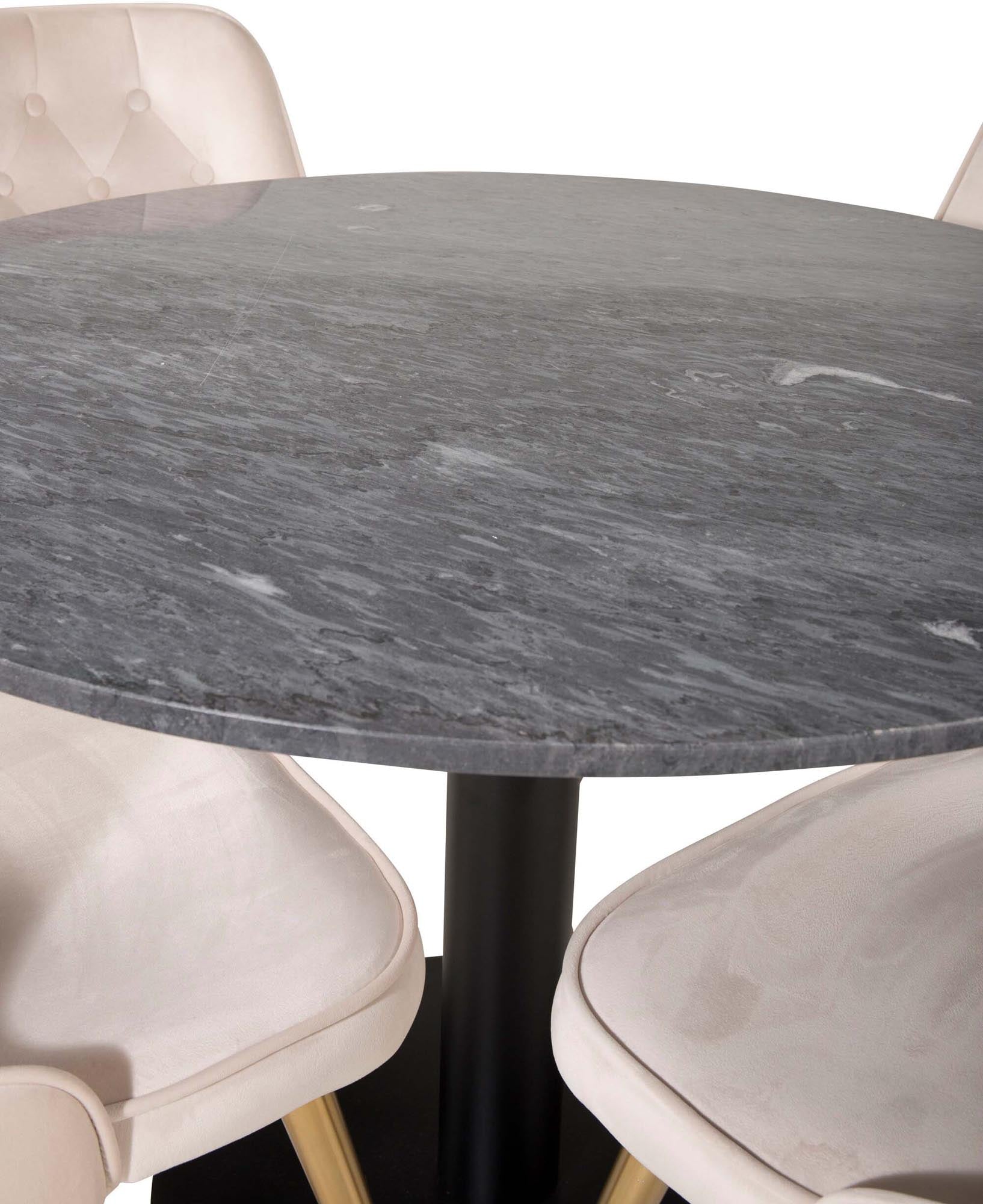 Estelle Esszimmerset + Velvet Deluxe ⌀106cm/4St. in Schwarz / Beige / Gold präsentiert im Onlineshop von KAQTU Design AG. Esszimmerset ist von Venture Home