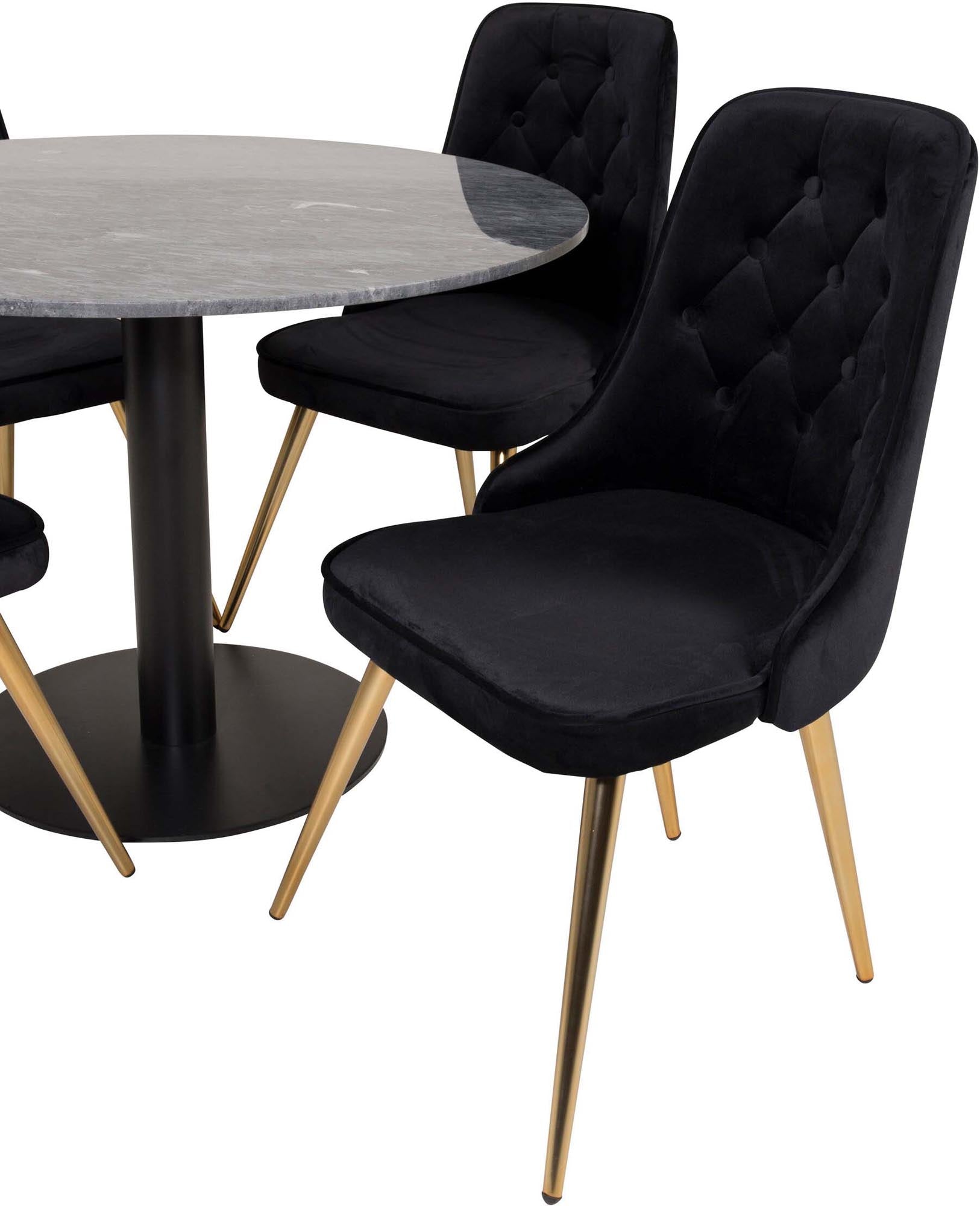 Estelle Esszimmerset + Velvet Deluxe ⌀106cm/4St. in Schwarz / Gold präsentiert im Onlineshop von KAQTU Design AG. Esszimmerset ist von Venture Home