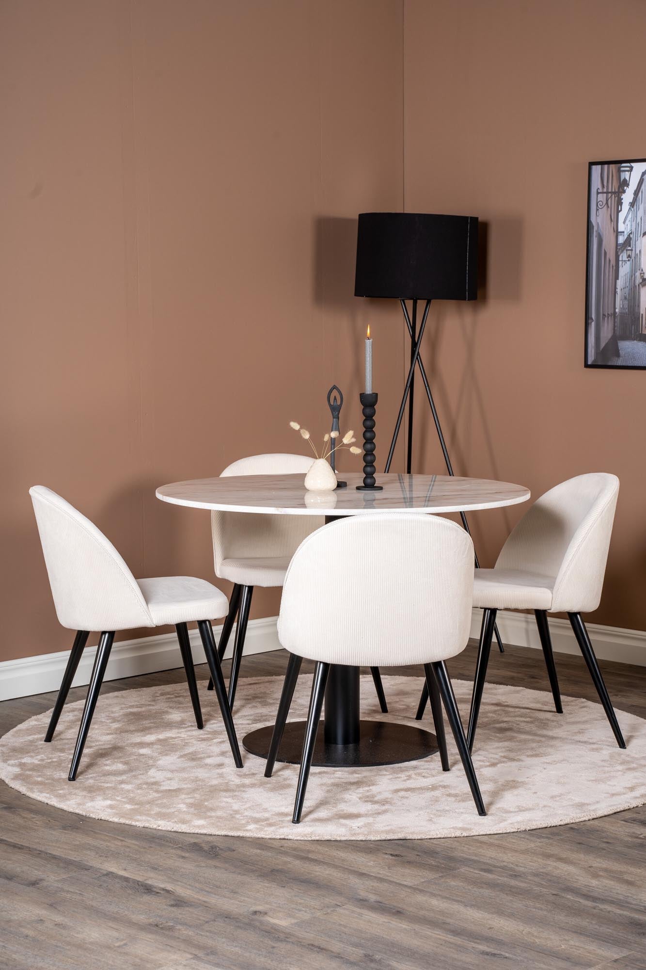 Estelle Esszimmerset + Velvet ⌀106cm in Schwarz-Weiss präsentiert im Onlineshop von KAQTU Design AG. Esszimmerset ist von Venture Home