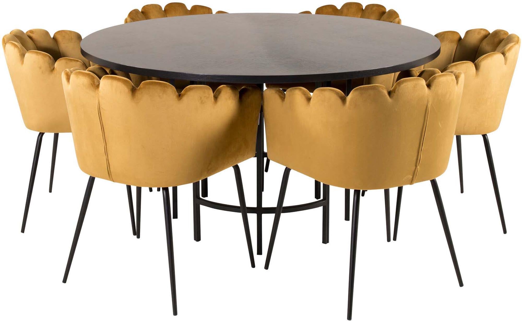 Esszimmerset Copenhagen + Limhamn ⌀140cm/6St. in Schwarz / Gelb präsentiert im Onlineshop von KAQTU Design AG. Esszimmerset ist von Venture Home