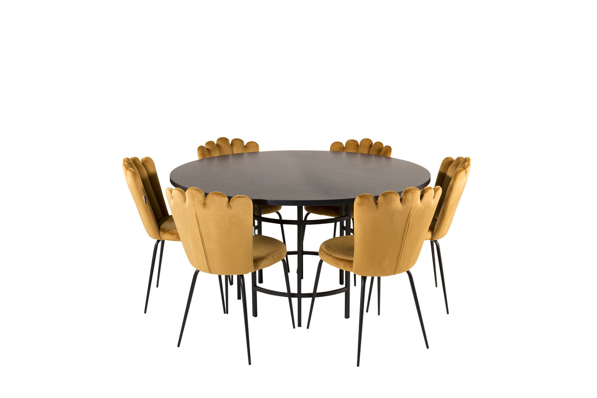 Esszimmerset Copenhagen + Limhamn Light ⌀140cm/6St. in Schwarz / Gelb präsentiert im Onlineshop von KAQTU Design AG. Esszimmerset ist von Venture Home