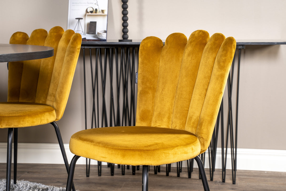 Esszimmerset Copenhagen + Limhamn Light ⌀140cm/6St. in Schwarz / Gelb präsentiert im Onlineshop von KAQTU Design AG. Esszimmerset ist von Venture Home