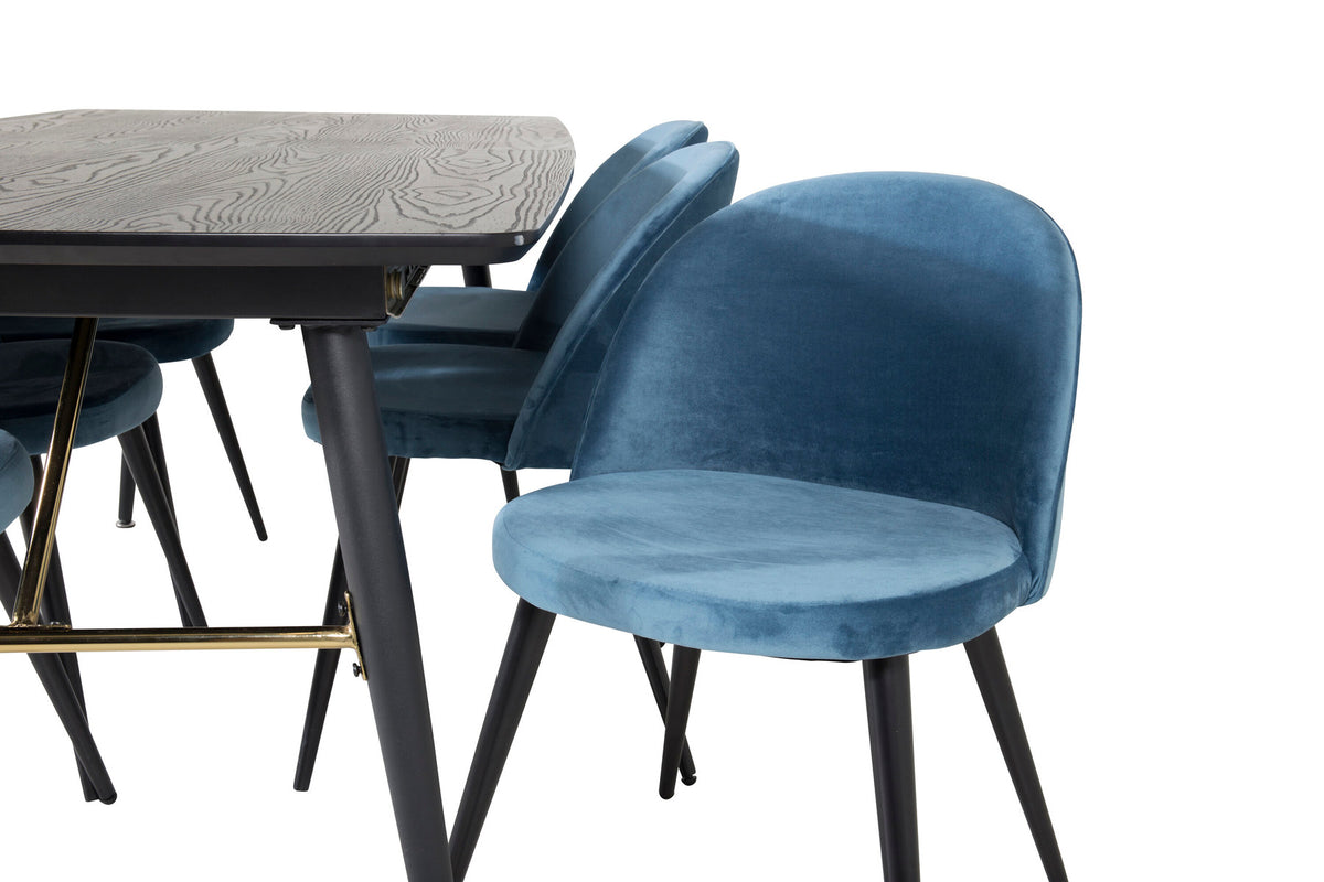 Gold Esszimmerset ausziehbar + Velvet 180cm/6St. in Schwarz Blau präsentiert im Onlineshop von KAQTU Design AG. Esszimmerset ist von Venture Home