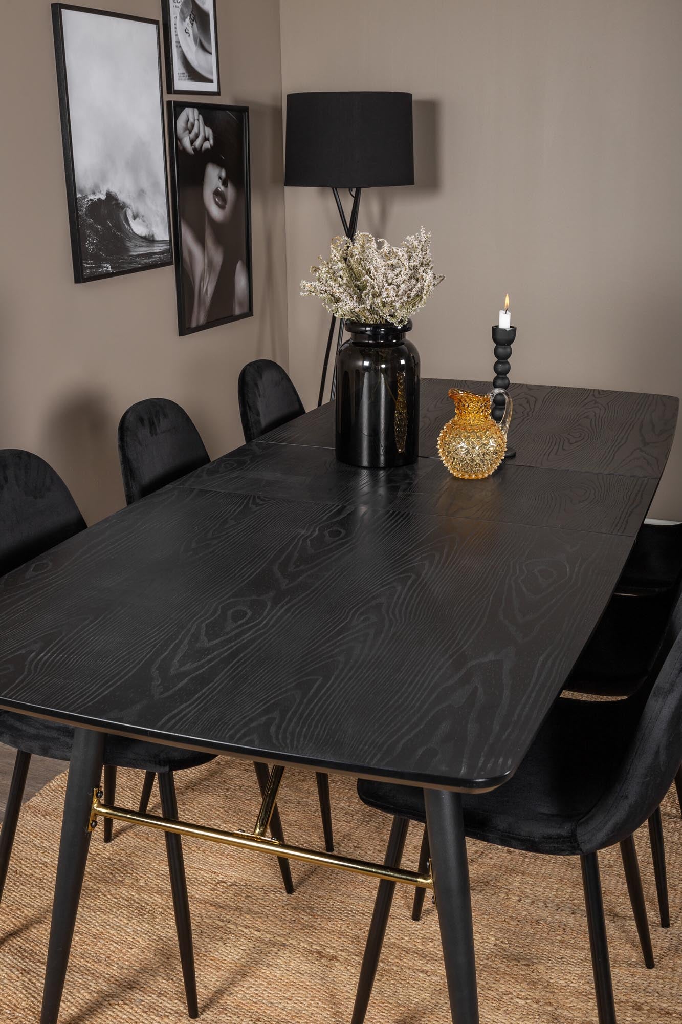 Gold Esszimmerset ausziehbar + Polar  Dining 180cm/6St. in Schwarz präsentiert im Onlineshop von KAQTU Design AG. Esszimmerset ist von Venture Home
