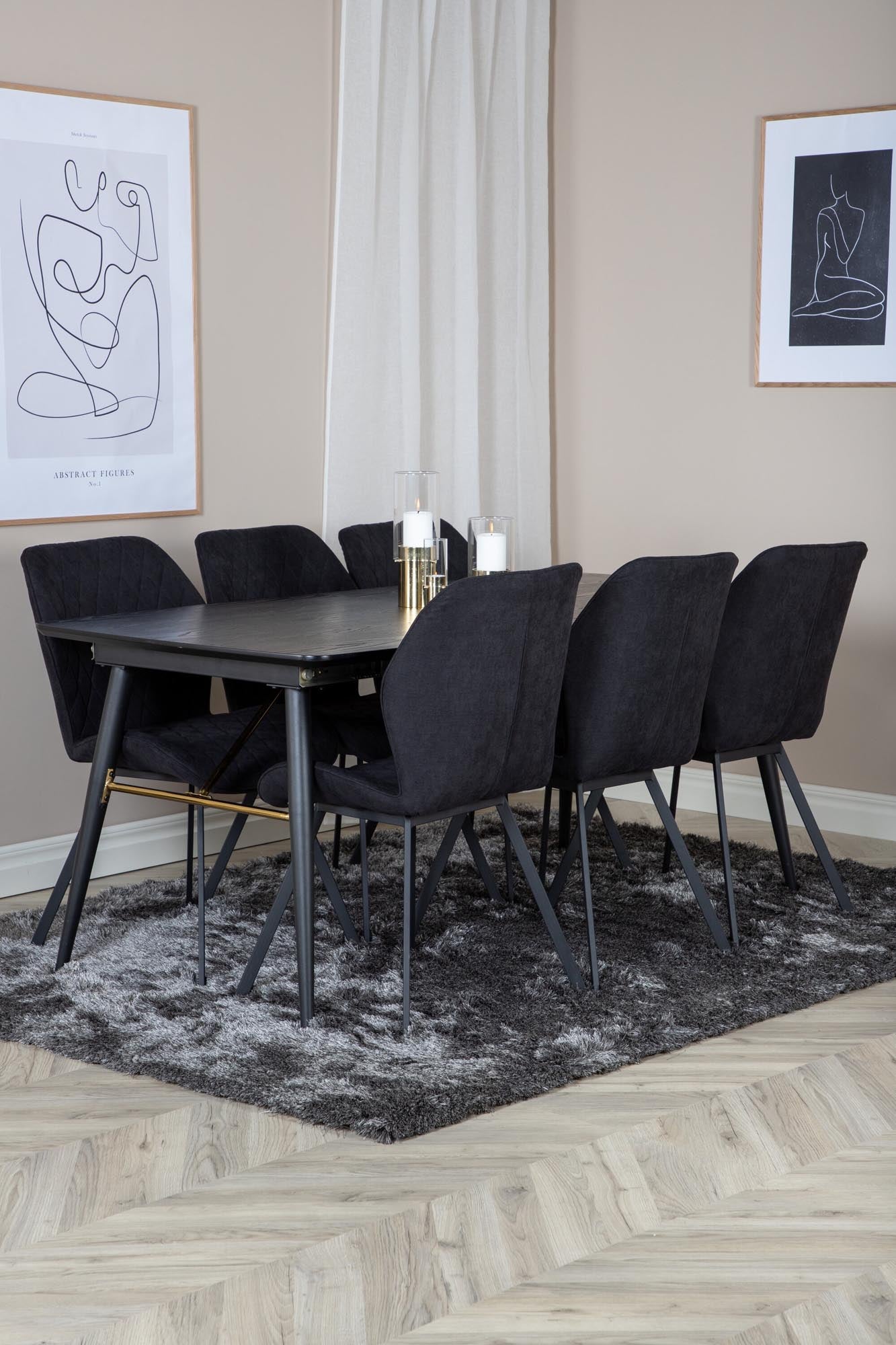 Gold Esszimmerset ausziehbar + Gemma 180cm/6St. in Schwarz präsentiert im Onlineshop von KAQTU Design AG. Esszimmerset ist von Venture Home