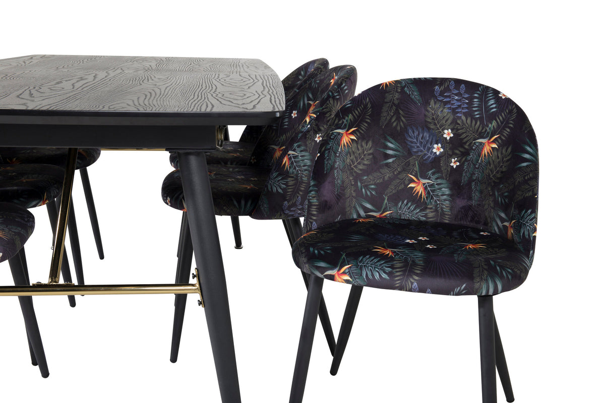 Gold Esszimmerset ausziehbar + Velvet 180cm/6St. in Schwarz präsentiert im Onlineshop von KAQTU Design AG. Esszimmerset ist von Venture Home